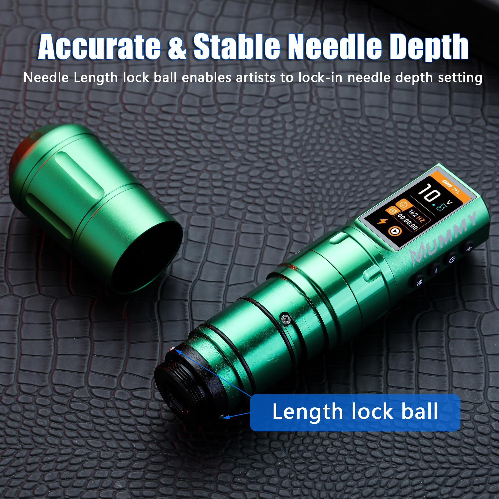 Mummy Scepter Tattoo Machine Pen with Adjustable 7 Strokes 2.4,2.7,3.0,3.3,3.6,3.9,4.2mm 1800mAh(Single Machine) (green) - Image 4