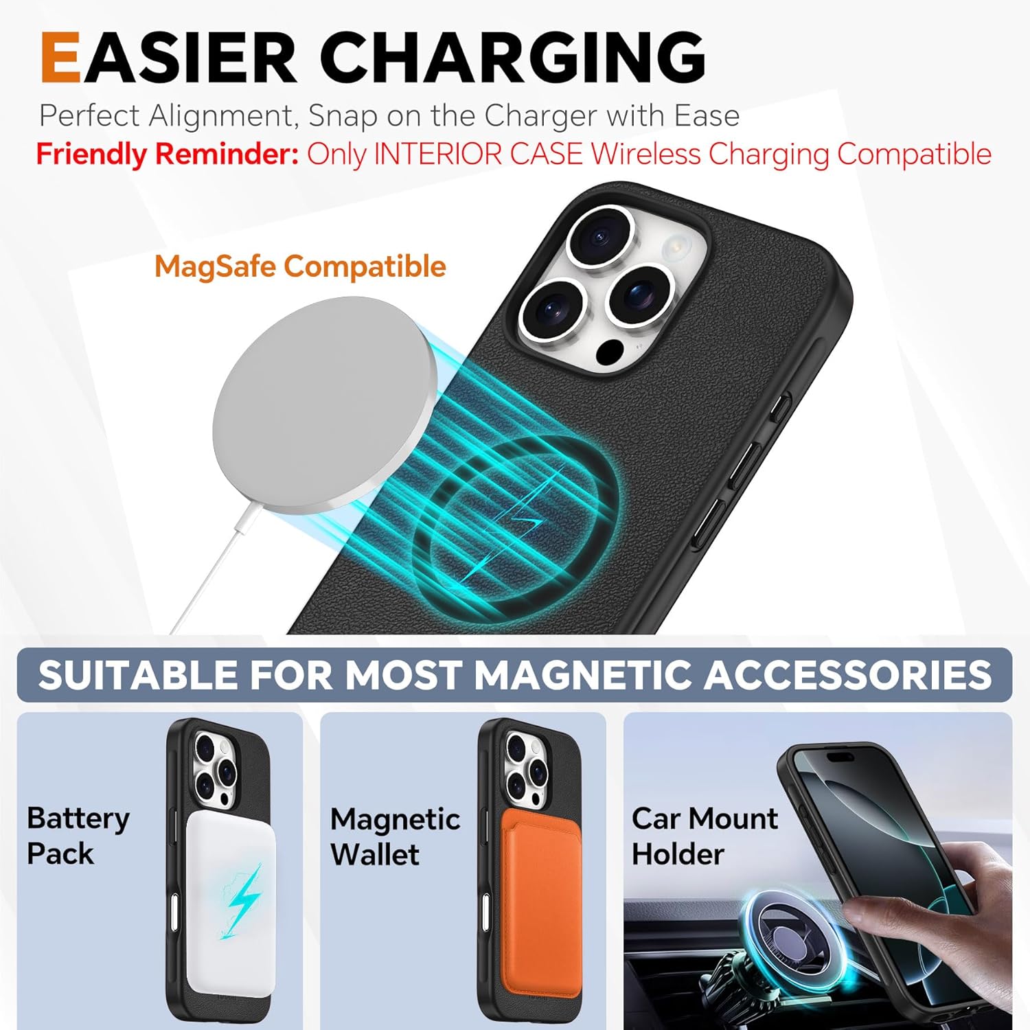 TUCCH Case Wallet for iPhone 16 Pro, [Detachable] Kickstand RFID Blocking 4 Card Slot Shockproof Wireless Charging Case, PU Leather Magnetic Removable Cover Compatible with iPhone 16 Pro, Full Black