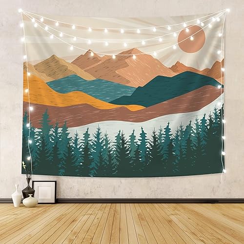SUOTEMEIFEI Tapiz de sol bohemio de montaña arte simple amanecer naturaleza paisaje abstracto estético pared dormitorio sala de estar dormitorio