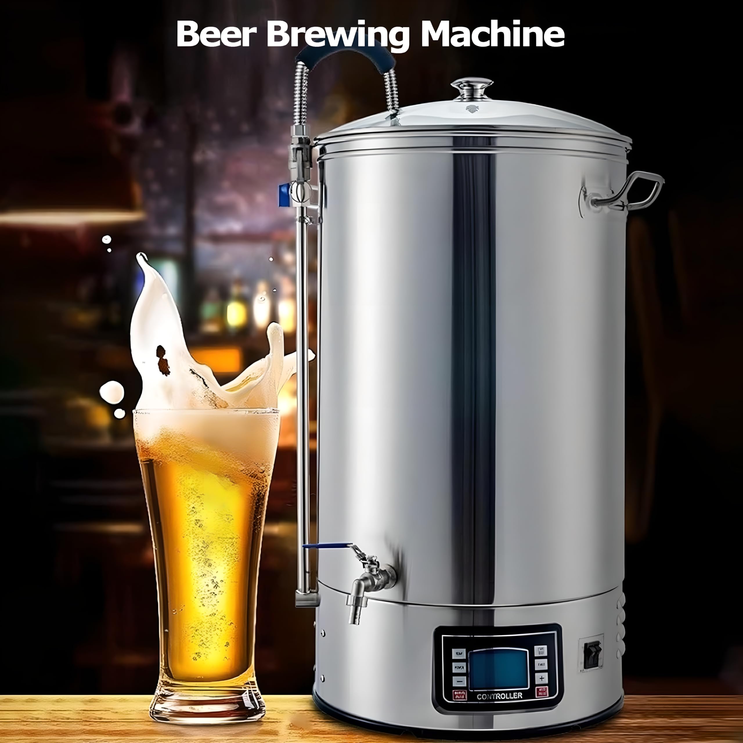 Kit automático de elaboración de cerveza con tubo de puré visualizado, calefacción de 2500 W, 7 etapas programables, capacidad de 60 litros para elaboración casera