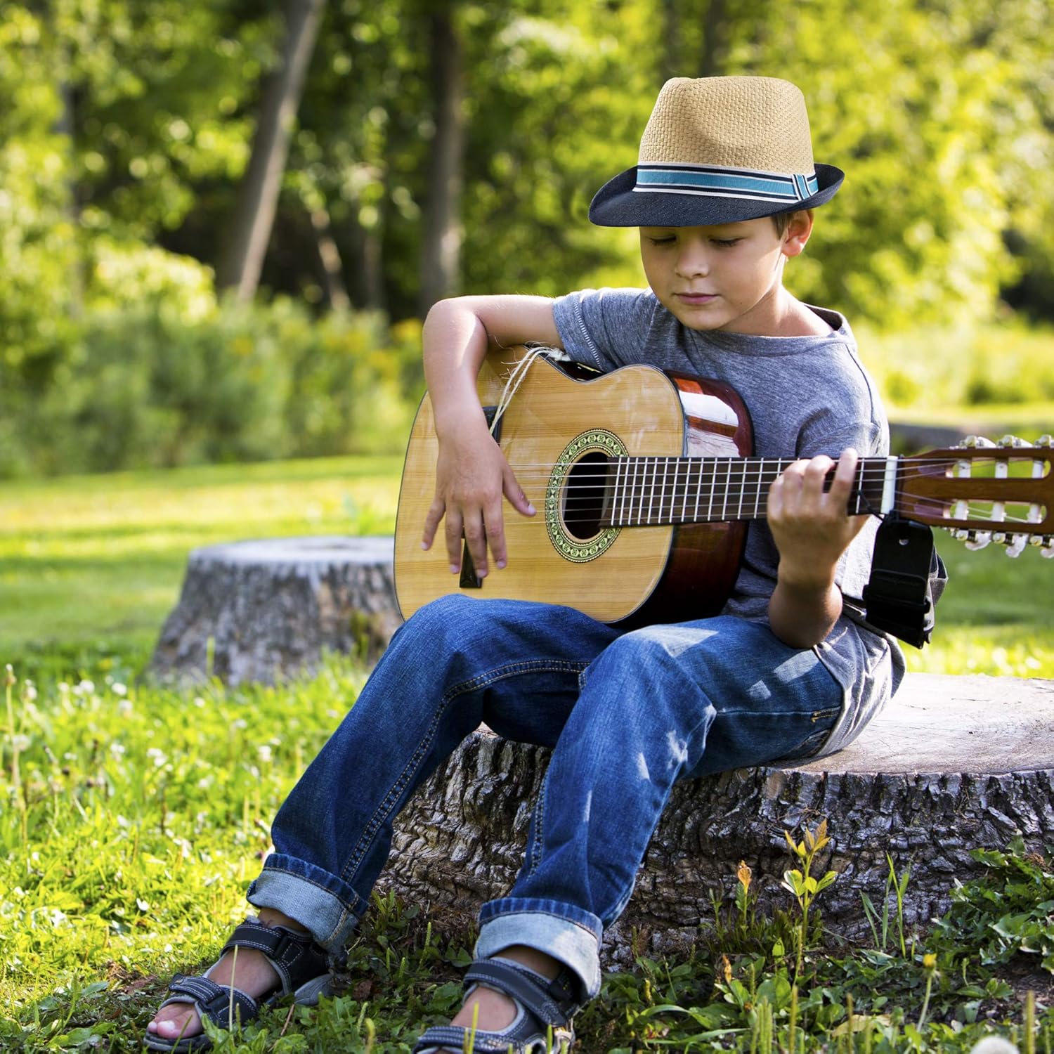 PEAK 2 PEAK Unisex Kids Straw Trilby Fedora Cap Felt Fedora Hat Short Brim Sunhat - Image 3