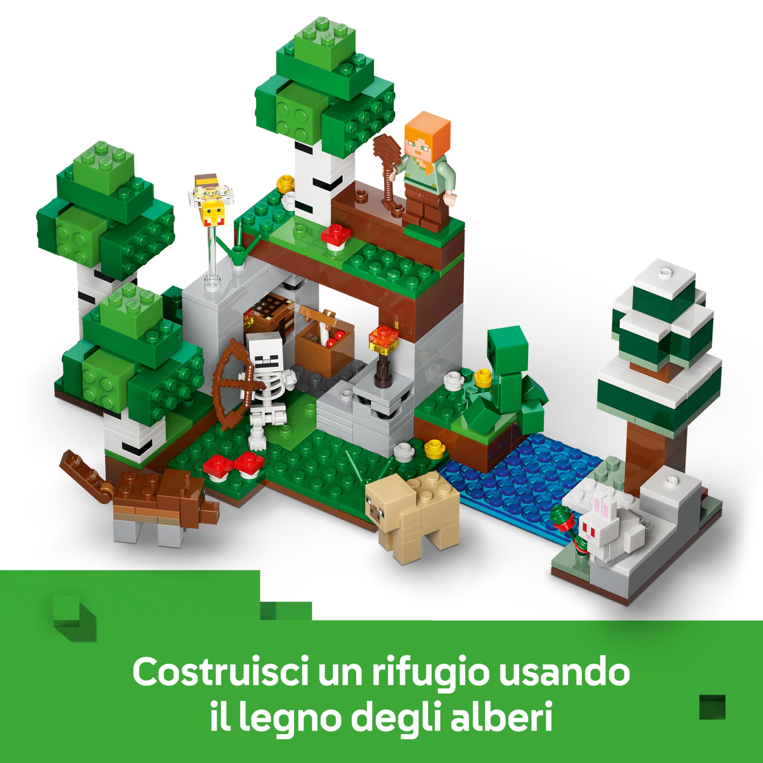 LEGO Minecraft Avventura della Prima Notte - Giocattolo Interattivo con 7 Personaggi tra cui Alex, un Creeper, uno Scheletro e un Lupo - Regalo per Gamer, Bambini e Bambine da 8 Anni in su - 21593