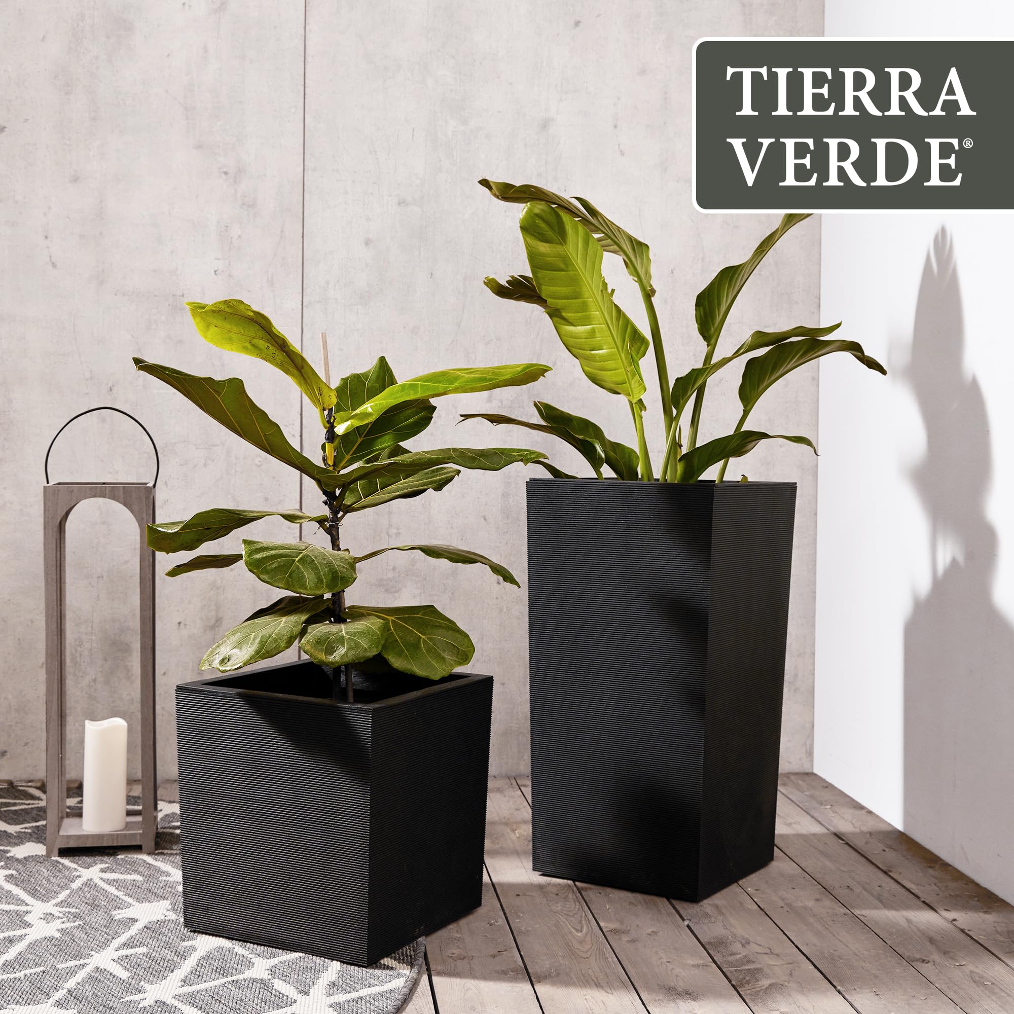 TierraVerde Citadel Horizon - Maceta cuadrada con riego automático, 13.5 pulgadas de ancho x 26 pulgadas de alto, color negro