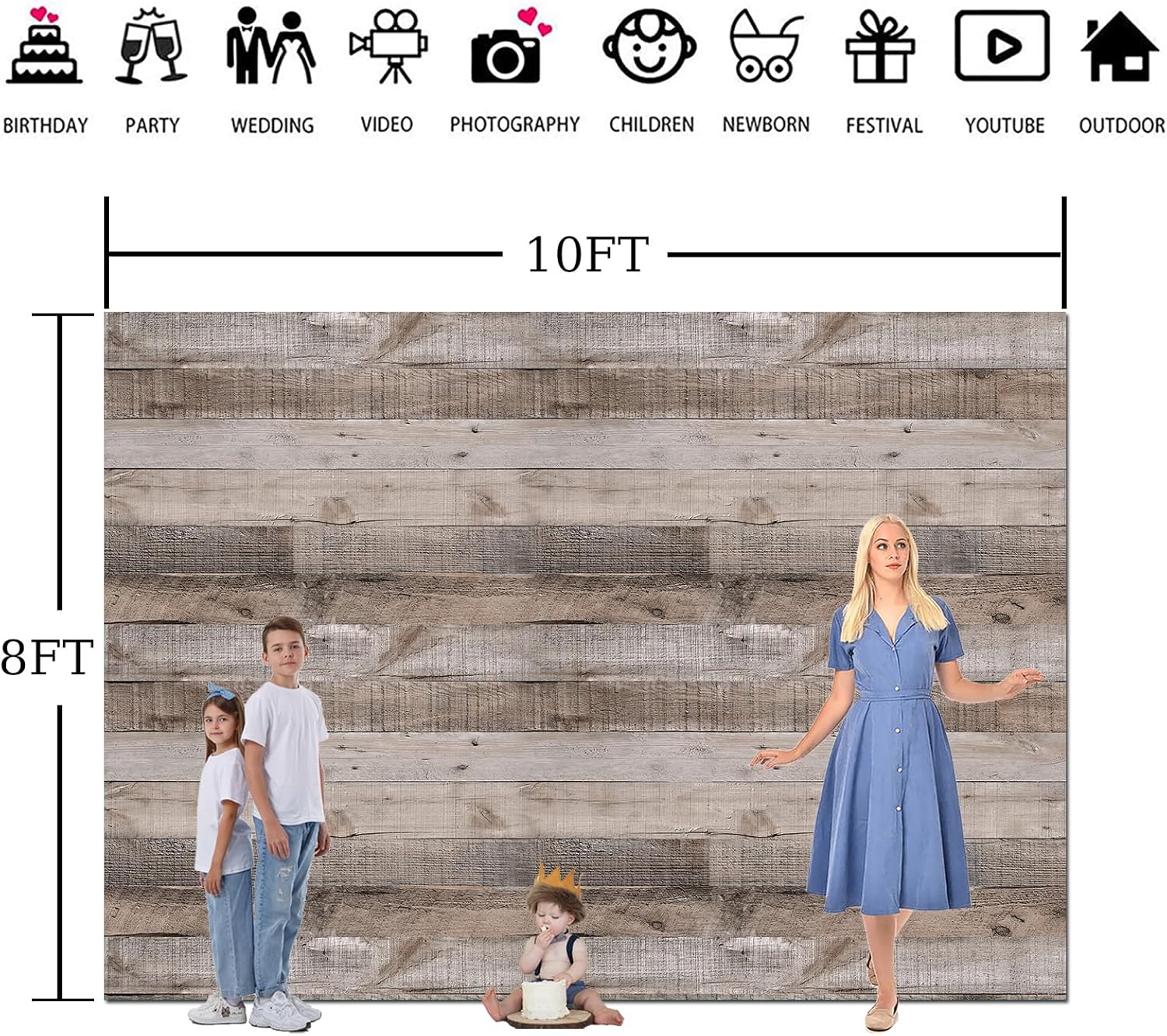 Rustic Wood Wall Backdrop 10x8FT Natural Wooden Plank Photography Background Baby Shower Birthday Bridal Shower Party Cake Table Decorations Banner Backdrops Photo Booth Prop Polyester Fabric