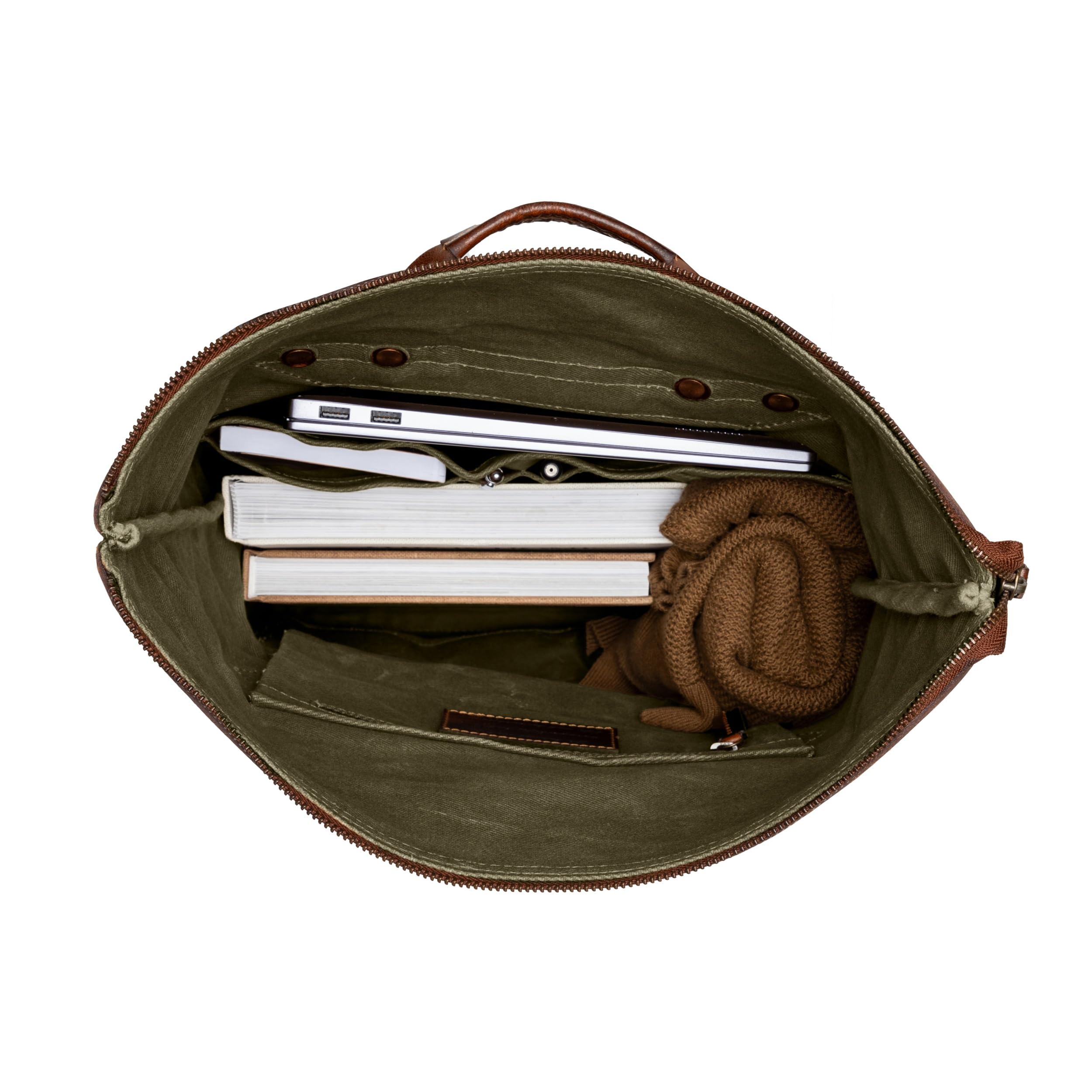 DRAKENSBERG Rolltop Rucksack 'Adam' aus gewachstem Canvas mit Leder, wasserabweisend - handwerkliche Perfektion, bis 30L - Wald-Grün, DR00627