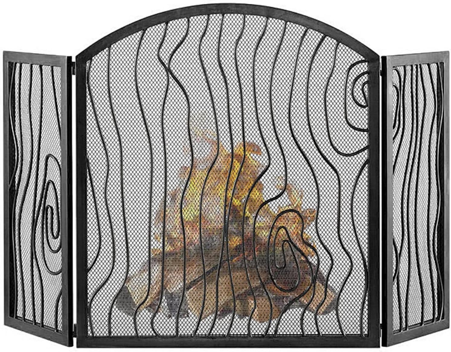 Fireplace Screen Guard, Modern Spark Guard Screen for Wood Burning Fireplace, 3-Panel Fire Pit Fence, Black Wrought Iron Metal Decor Mesh Cover, Outdoor Indoor (Size : 125x75cm)
