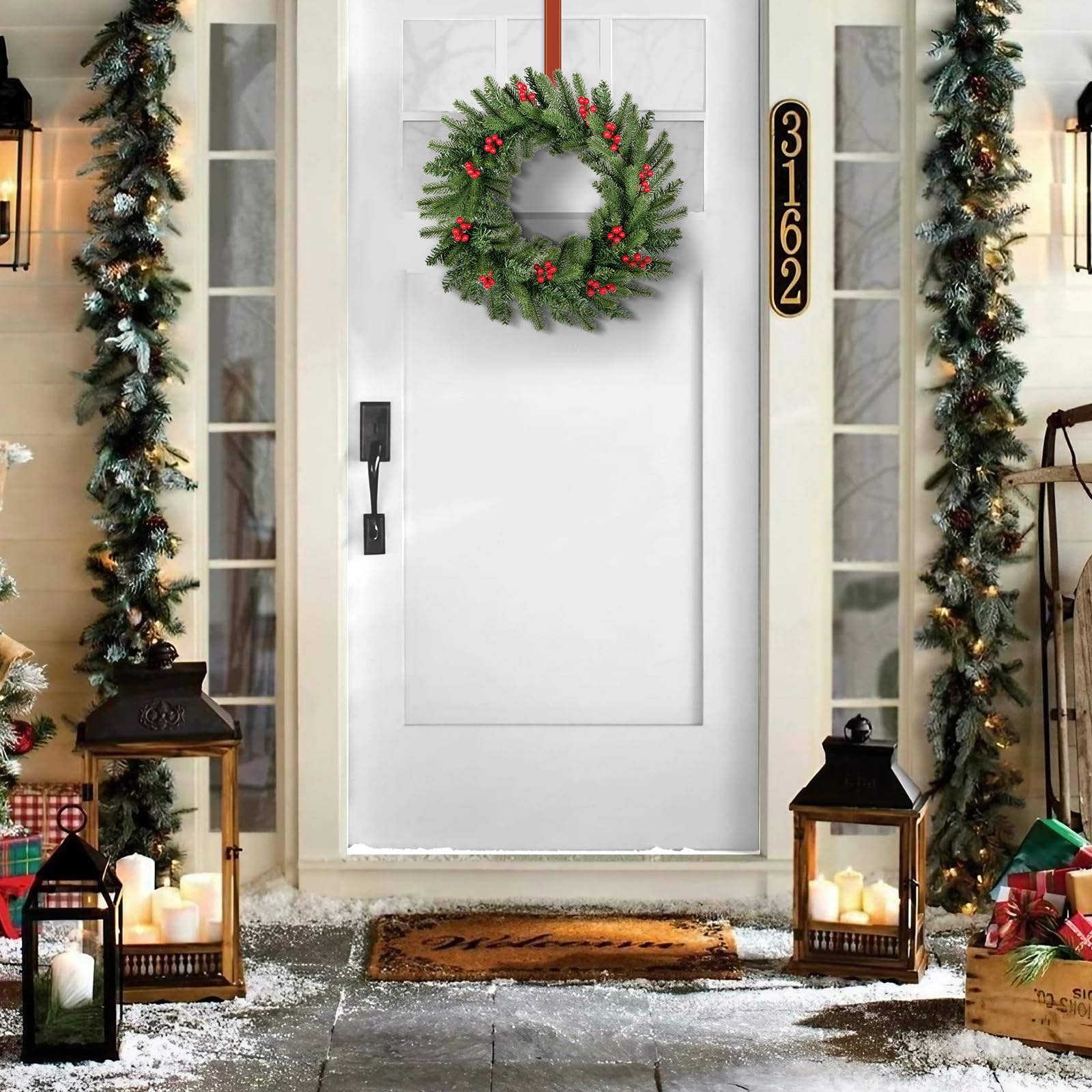 Uten Corona Navidad Grande, 50 cm, con 12 Frutos Rojos, Material de PVC y PE, Decoraciones Navideñas Puertas, Chimeneas, Ventanas