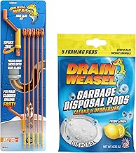FlexiSnake Drain Weasel Sink Snake Hair Clog Remover Tool and Disposal Pods Cleaner/Deodorizer. Includes 5 Wands, Removable Handle and Pack of 5 Fresh Lemon Scent Pods