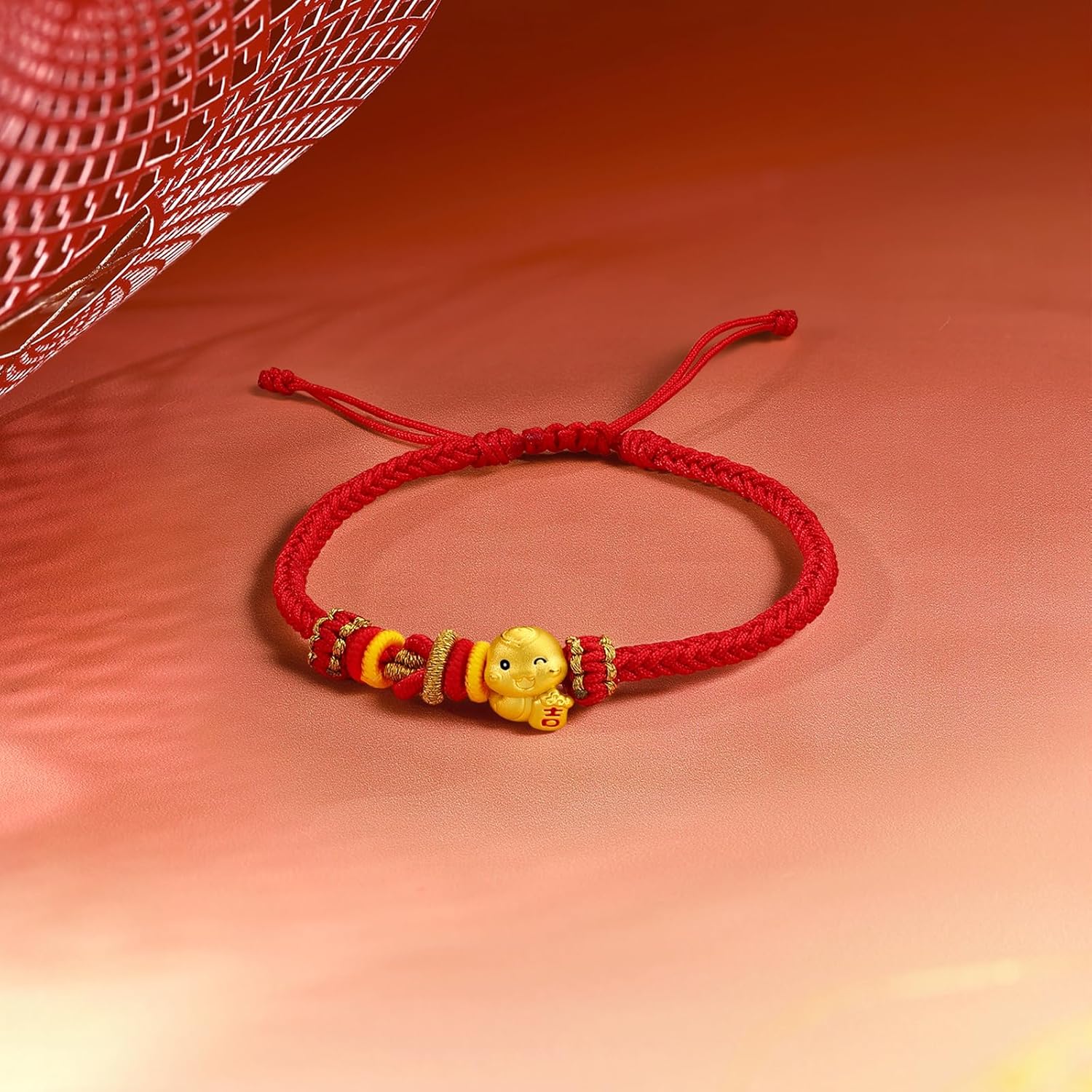 ZHOU LIU FU 24K Gold Bracelet Zodiac Snake Charm Bracelet Red Braided Bracelet Blessing Dainty Jewelry for Women Mom Daughter Lover Birthday New Year 6.3-7.5inch/16+3cm A1714254