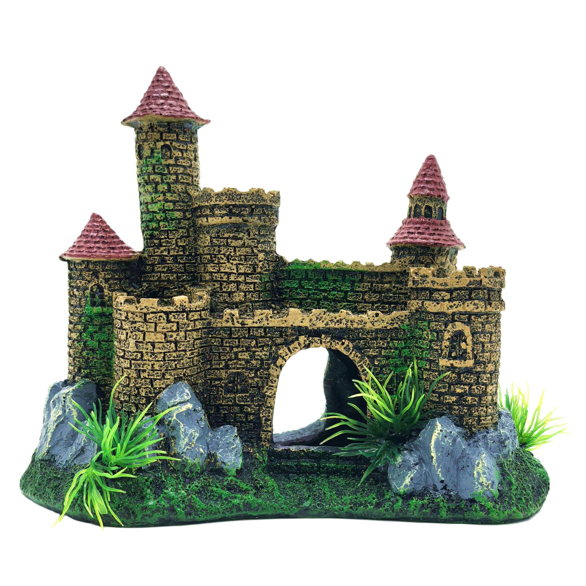 M2cbridge Aquarium Decor Castle Shipwreck Ornament Underwater Landscape(Yellow Castle)