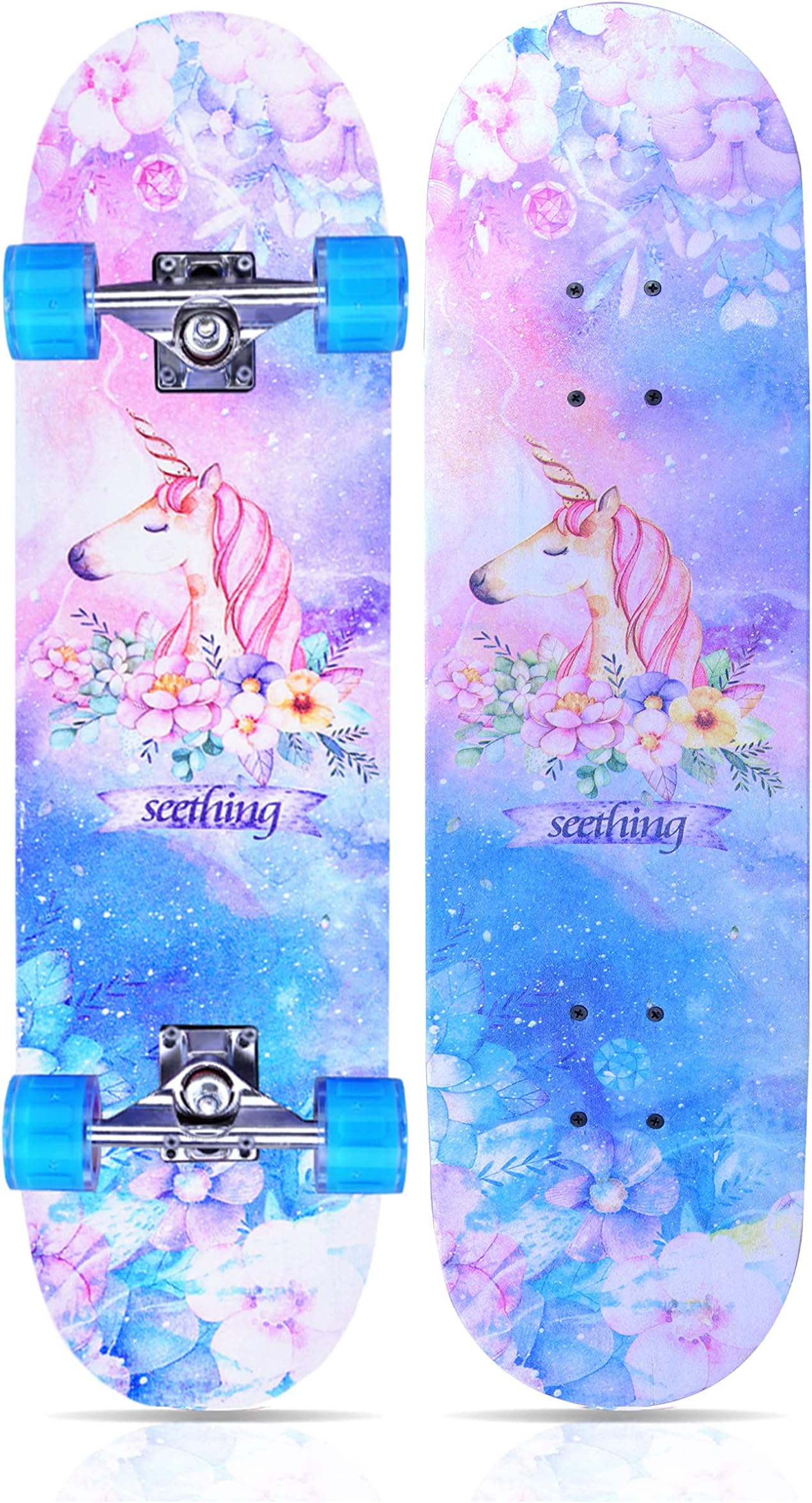 Skateboards for Beginners Kids Boys Girls and Adults,31''x8'', 7-Layer Maple, Double Kick Concave, Fascinating Cool, Solid&Durable