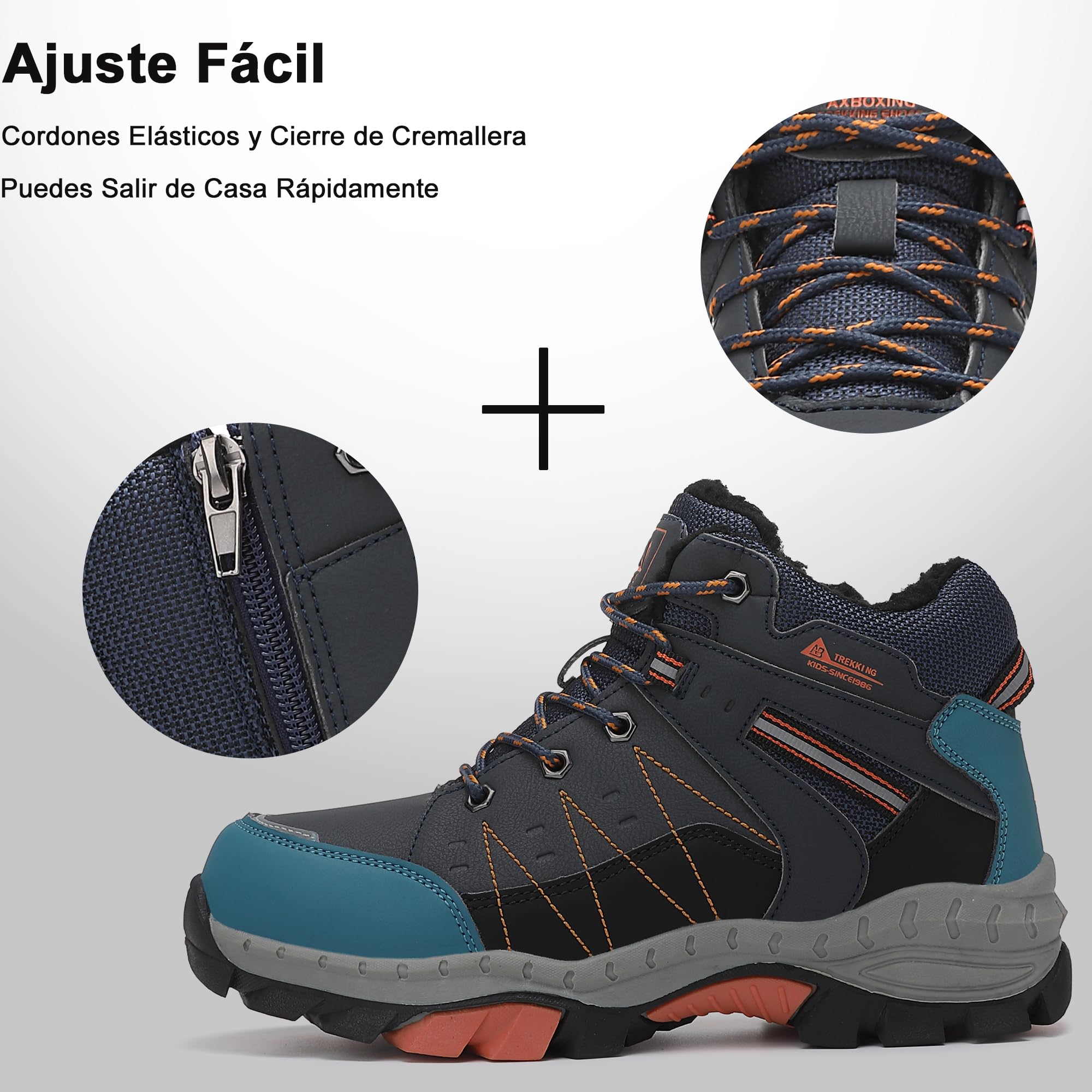 ASTERO Stivali Neve Bambino 31-38 con Ramponi Scarpe Trekking Ragazzi Ragazze Cotone Montagna Escursionismo Invernali Stivali Gomma Bambino