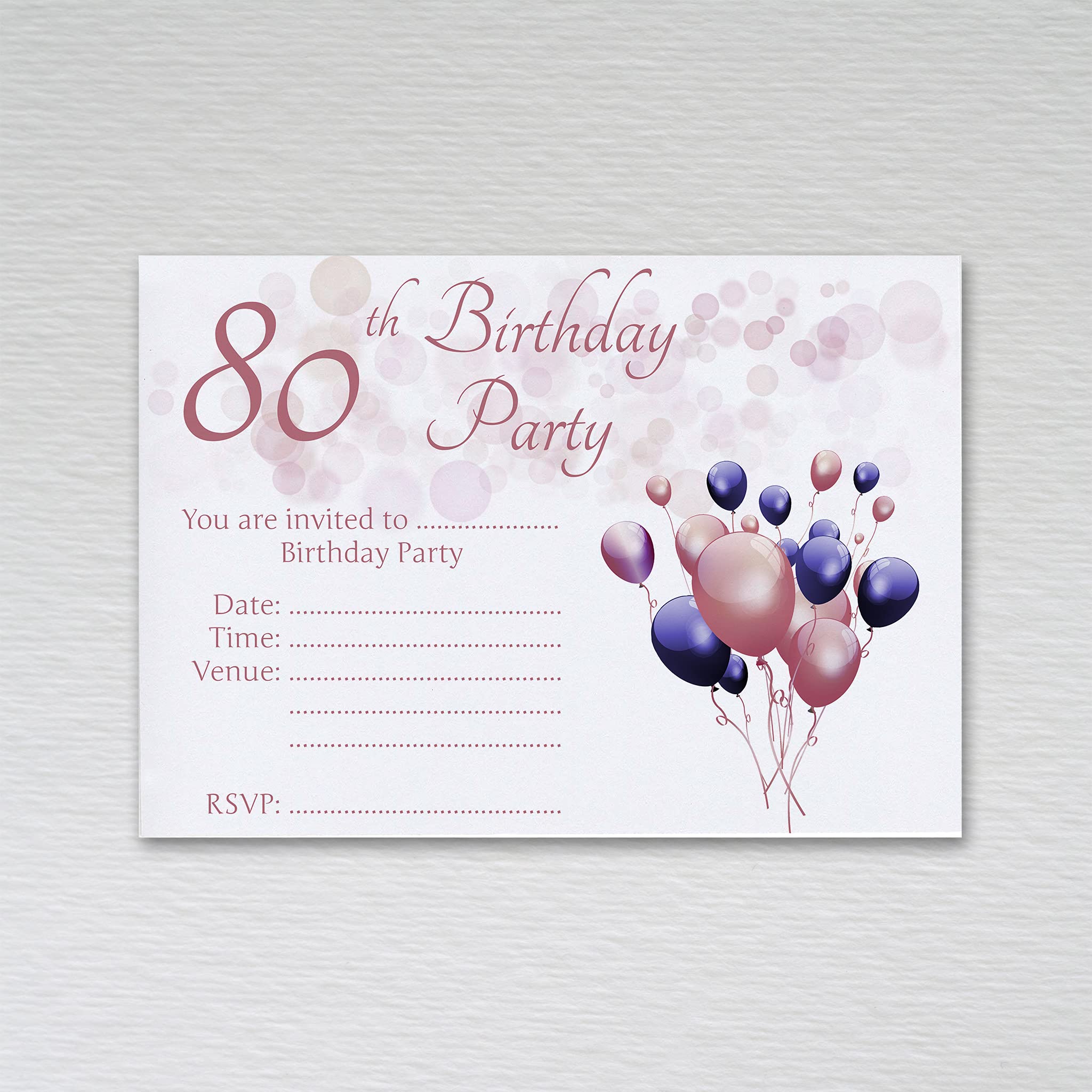 Pack of 80th Birthday Party Invitations: Rosegold Eightieth Invites for Female/Girls Birthday Parties (Pack of 20 Rosegold Without Envelopes)