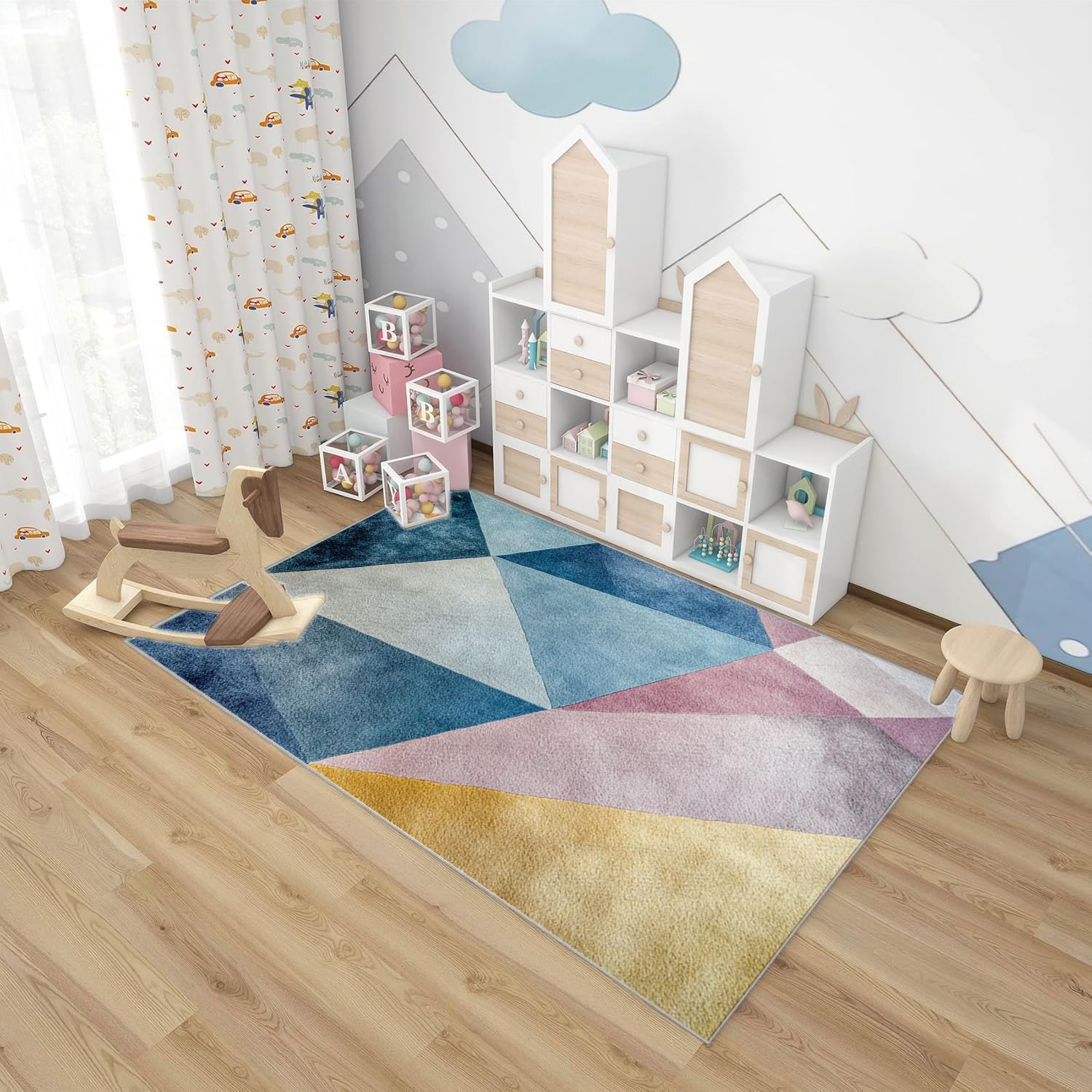 Teppiche Modern Abstrakter Patchwork-Druck Teppich, Wohnzimmer Teppich, Teppiche Wohnzimmer Bunt, Carpet Bedroom, Zimmer Deko.(blau)-180x270cm