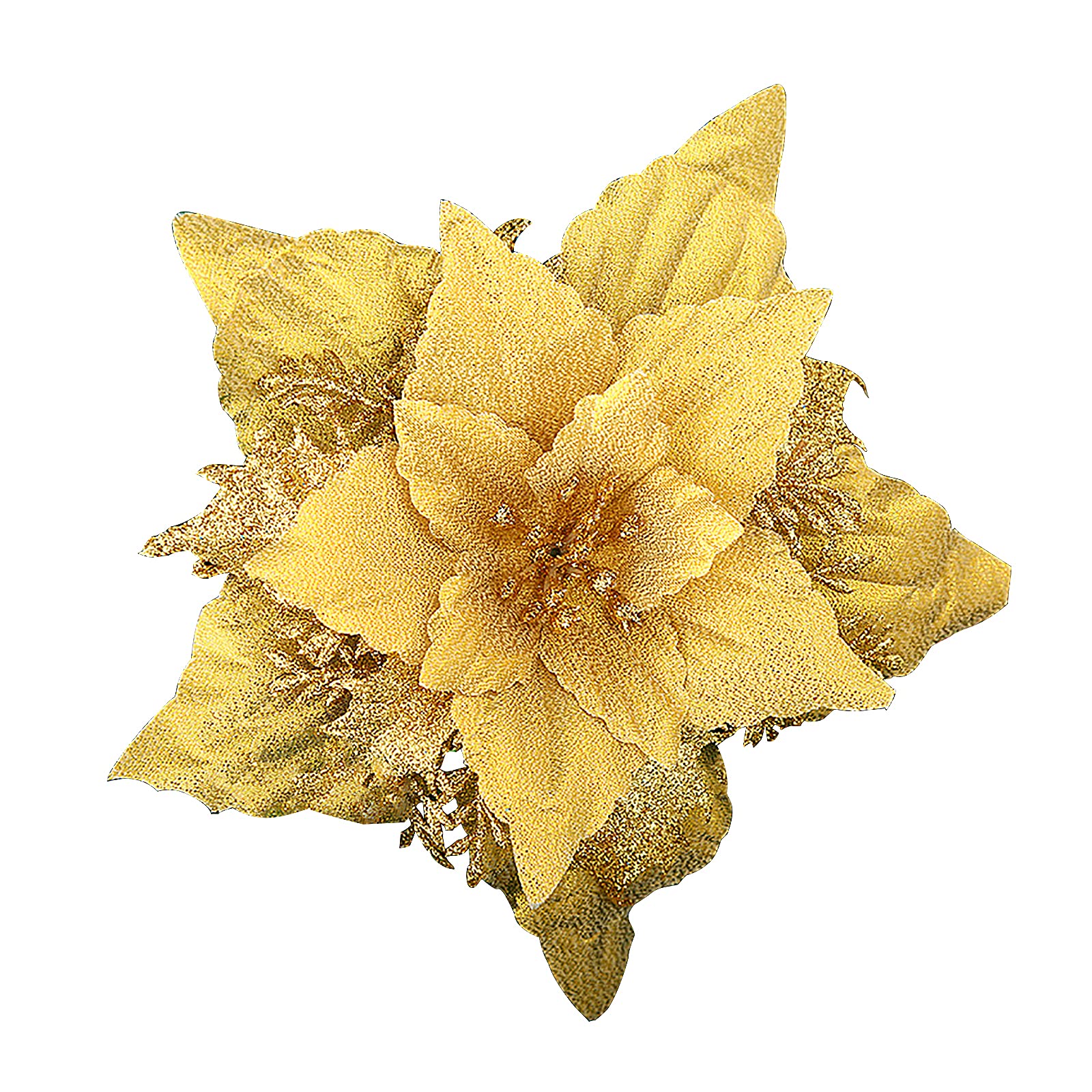 Hapeisy 10Pcs Christmas Flowers, Christmas Glitter Poinsettia Glitter Flowers Christmas Tree Decorations for Xmas Tree Wedding New Year Ornaments