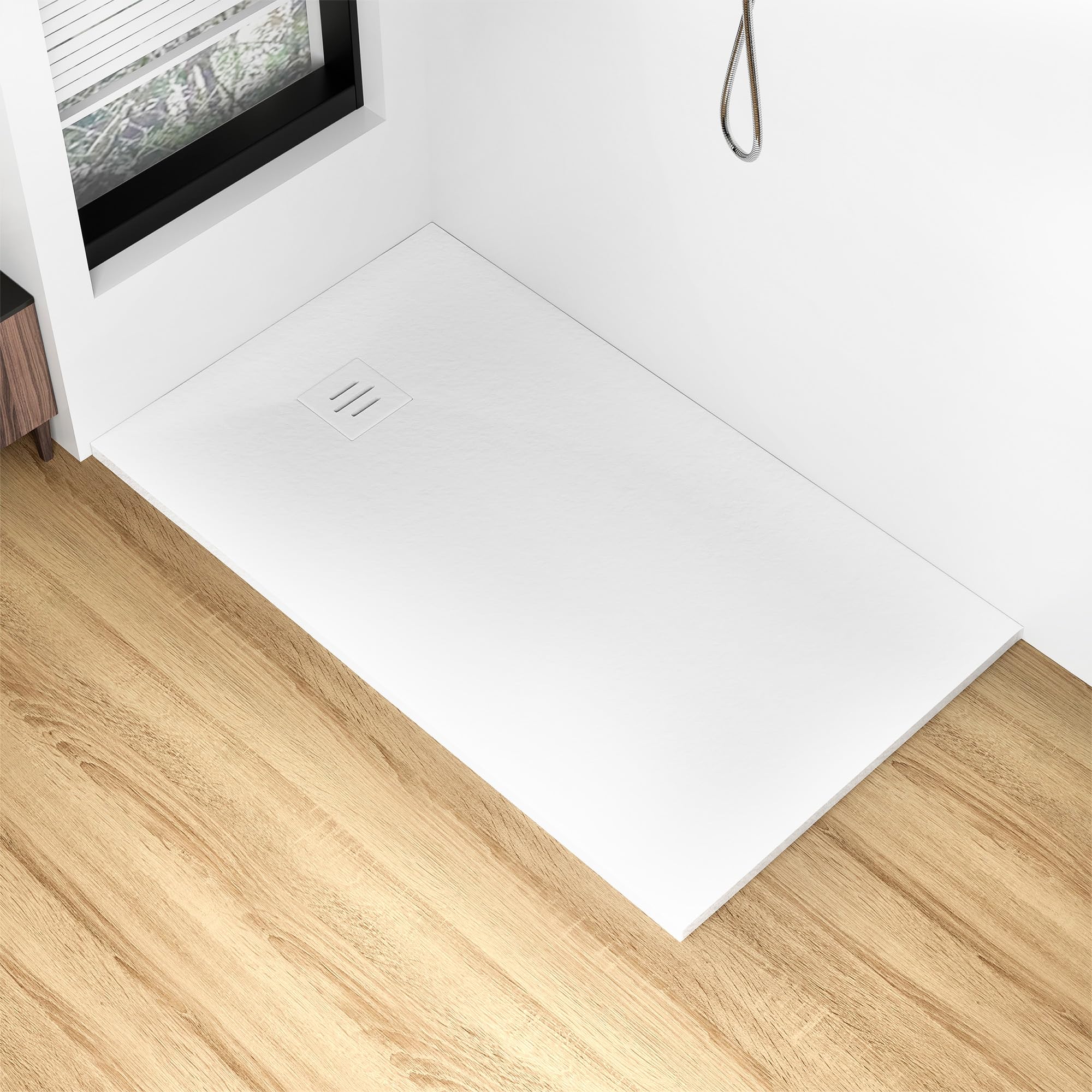AQUARA 1000 x 700 mm SMC Shower Tray, Anti-Slip 300kg Load, Slim Low Profile with Waste Drain for Wet Room Walk-in Tray, Flush Fit Installation & Fast Drainage