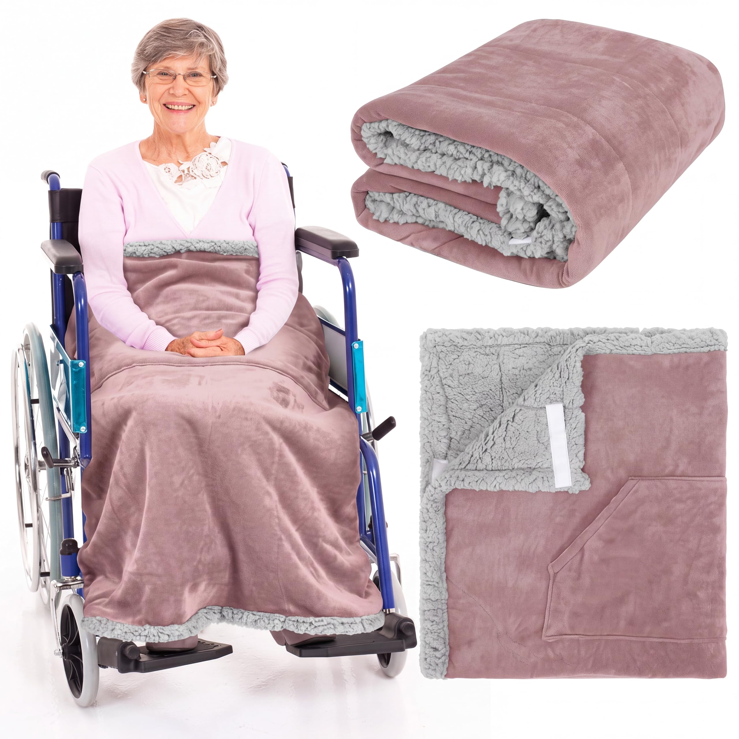 Mindsoft Christmas Wheelchair Blanket with Pouch for Elderly, Pink Purple