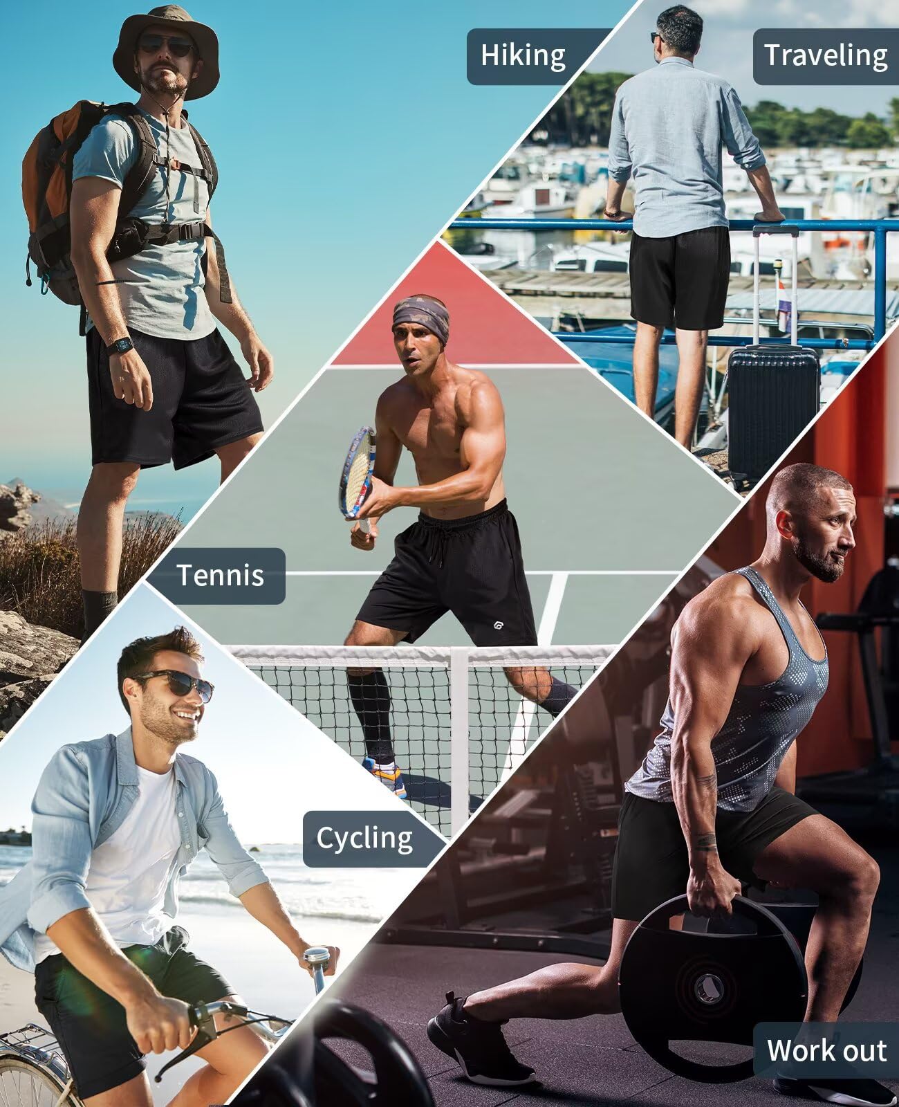 lomsoe Paquete de 5 pantalones cortos de gimnasio para hombre, 5 pulgadas, de malla de secado rápido, ligeros, para entrenamiento, atletismo, correr, con bolsillos