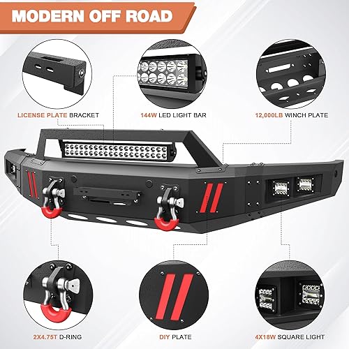 Miniatura 3 de Parachoques delantero para Ford F-150 2015-2017, F150 parachoques negro con placa de cabrestante, anillos en D, placa de matrícula de luces y