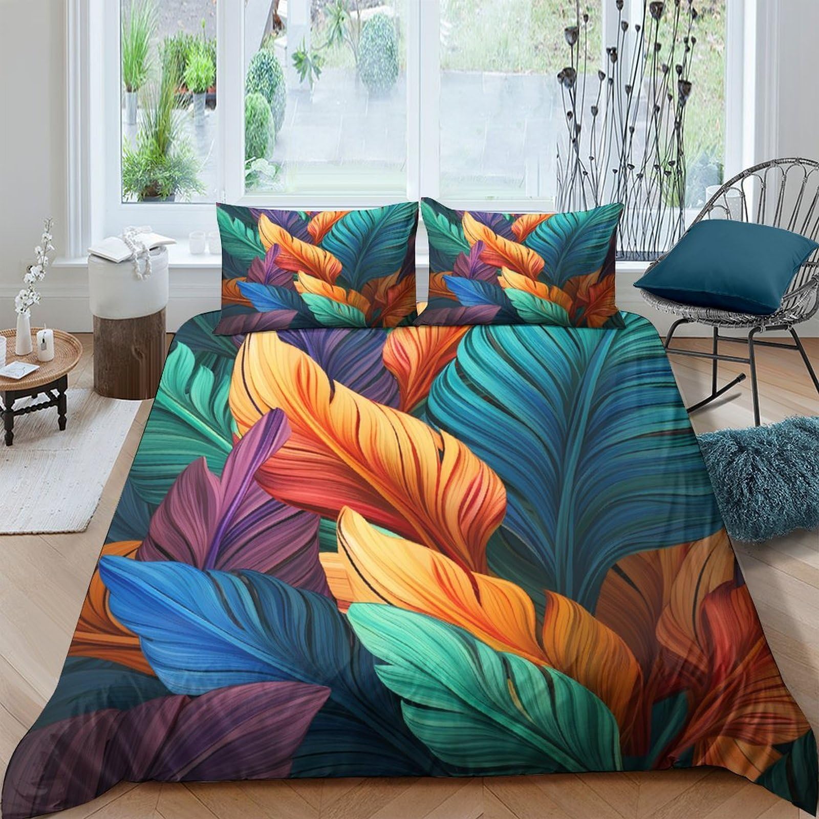 Ctjqhvkz Style-5 3D Printed Tropical Leaf Fitted Sheet Microfiber Colourful Botanical Mattress Cover For Bedroom Guest Room Decor Single（135X200cm）