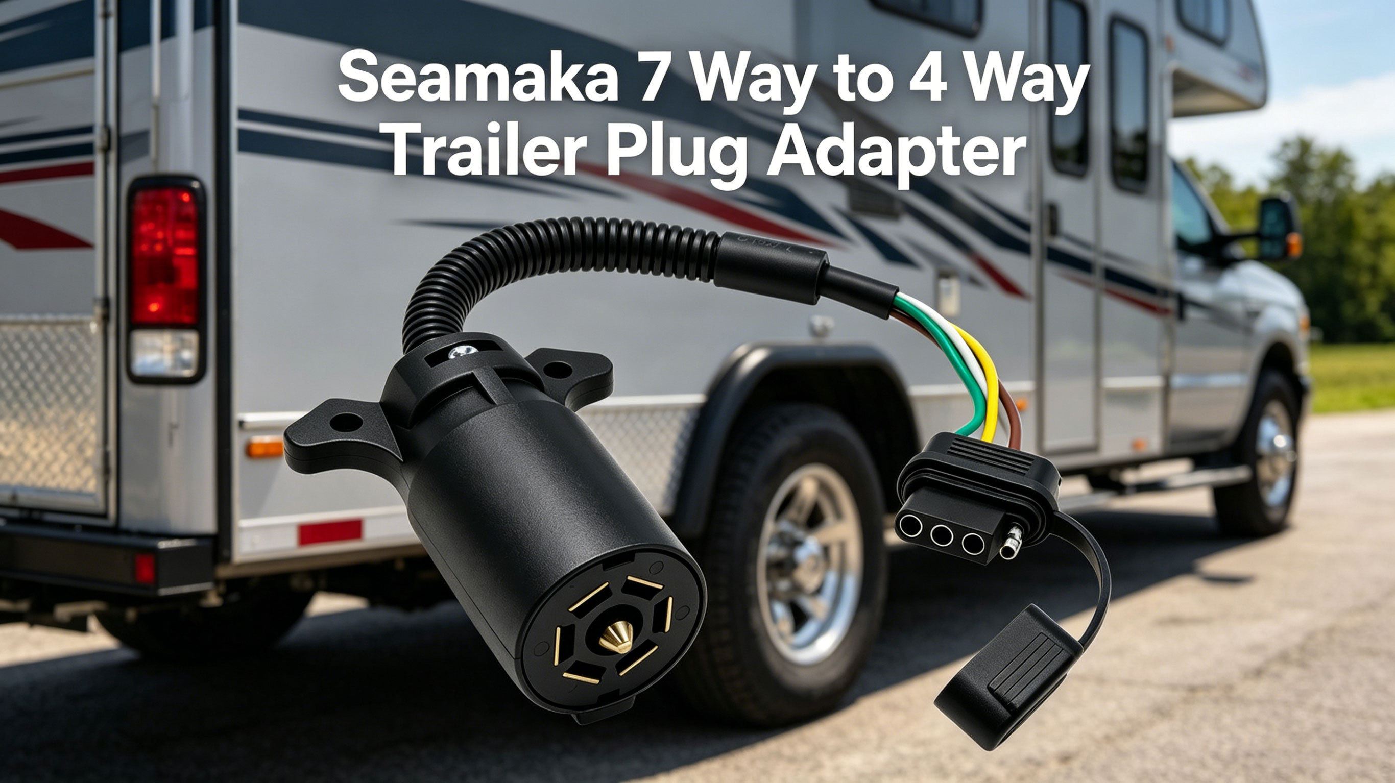 Image of 7 Pin Trailer Plug,7 Way to 4 Way Trailer Plug Adapter,7 Pin to 4 Pin Trailer Adapter,7 Way Blade to 4 Way Flat Plug Connector