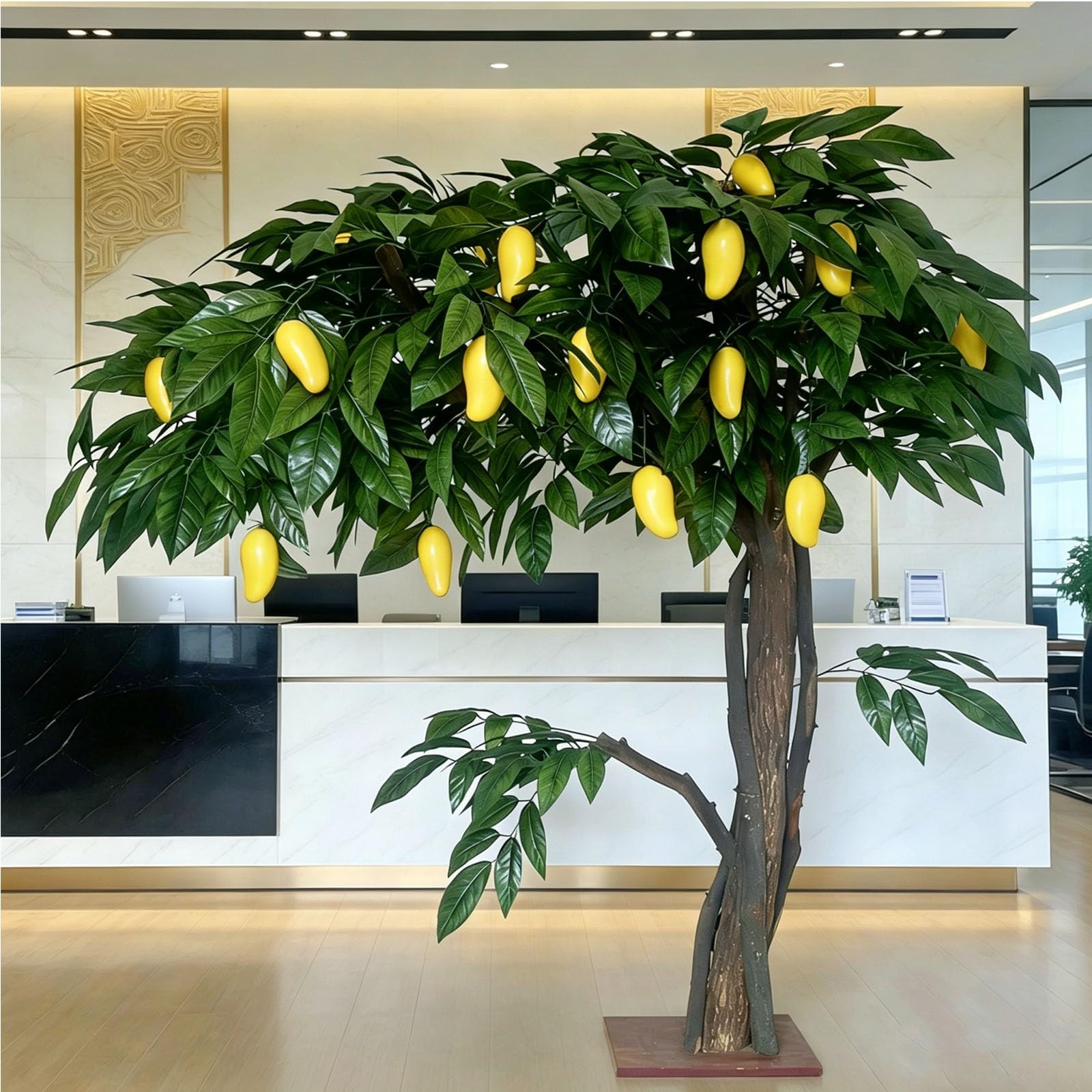 Fake Plant Artificial Banyan Tree, Large Artificial Tree with Real Wood Trunk, for Hotel Large Green Plant Floor Living Room(1m)