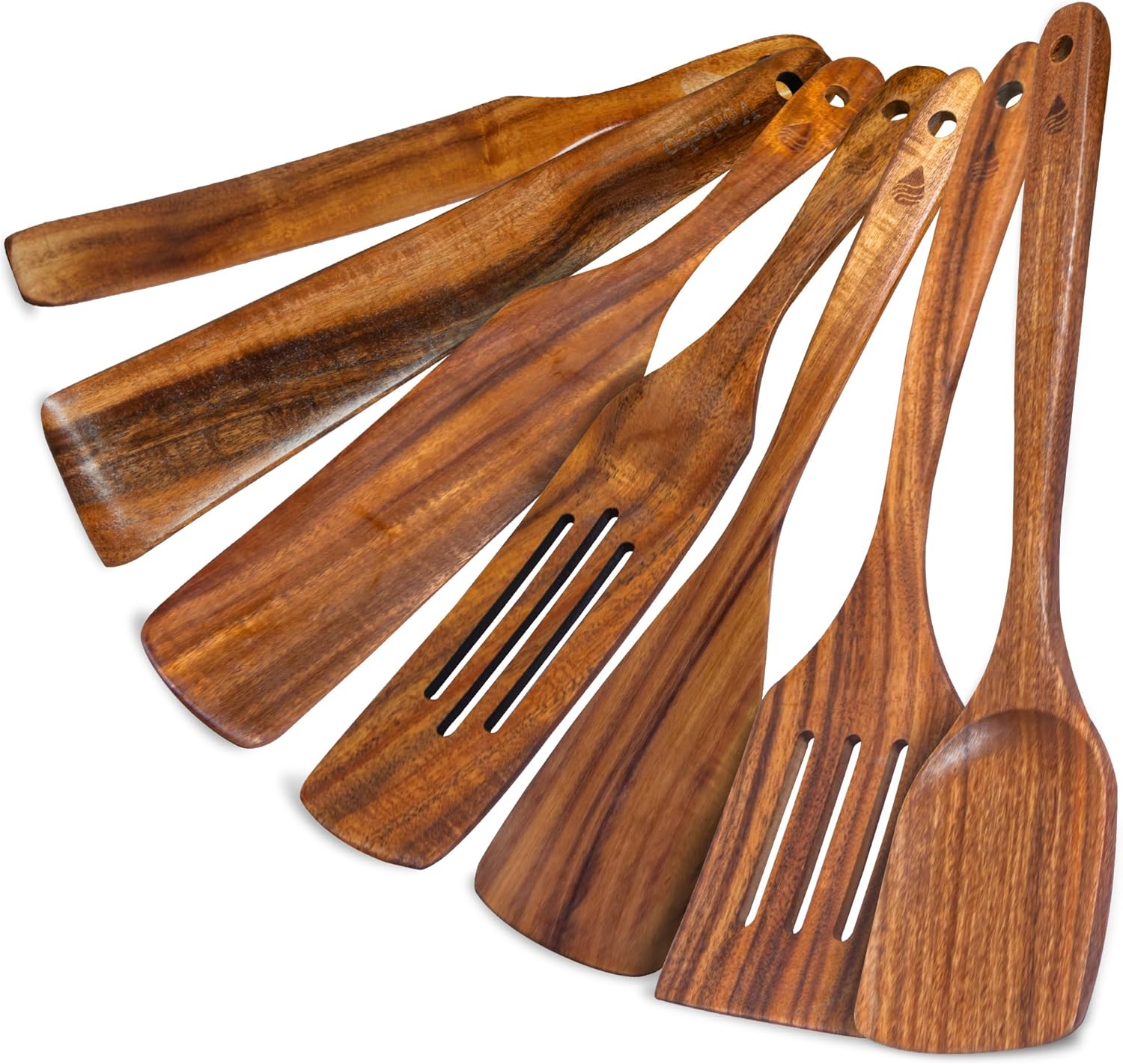 12 Piece Wooden Spoons for Cooking, Natural Teak Wooden Utensils Set, Handmade Wood Kitchen Utensil Set with Holder and Spoon, Durable Nonstick, Comfort Grip Wood Cookware Tool