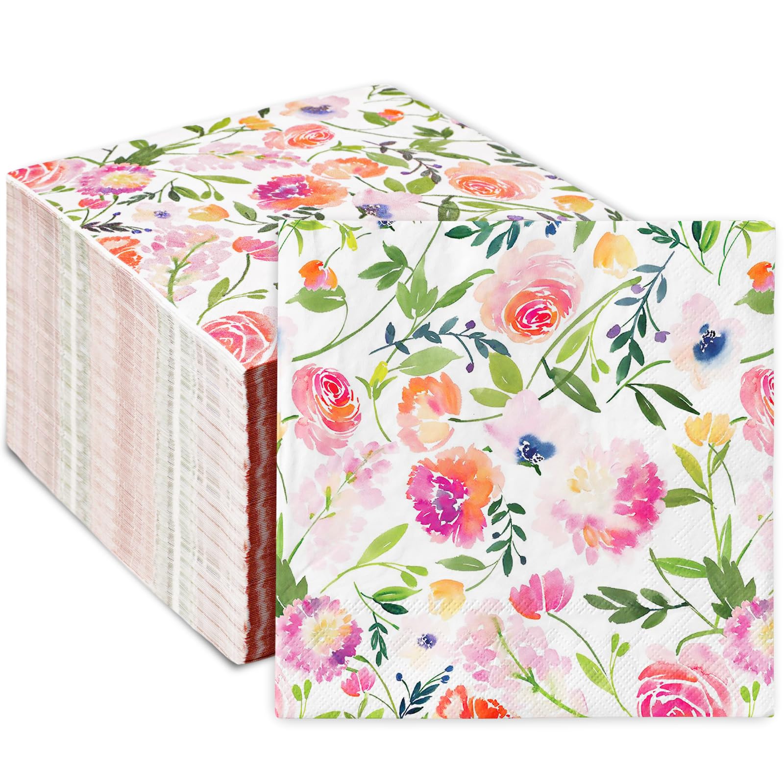 80Pcs Floral Paper Napkins Watercolor Pink Flowers Disposable Luncheon Napkins Spring Summer Dessert Dinner Hand Napkin for Wedding Birthday Baby