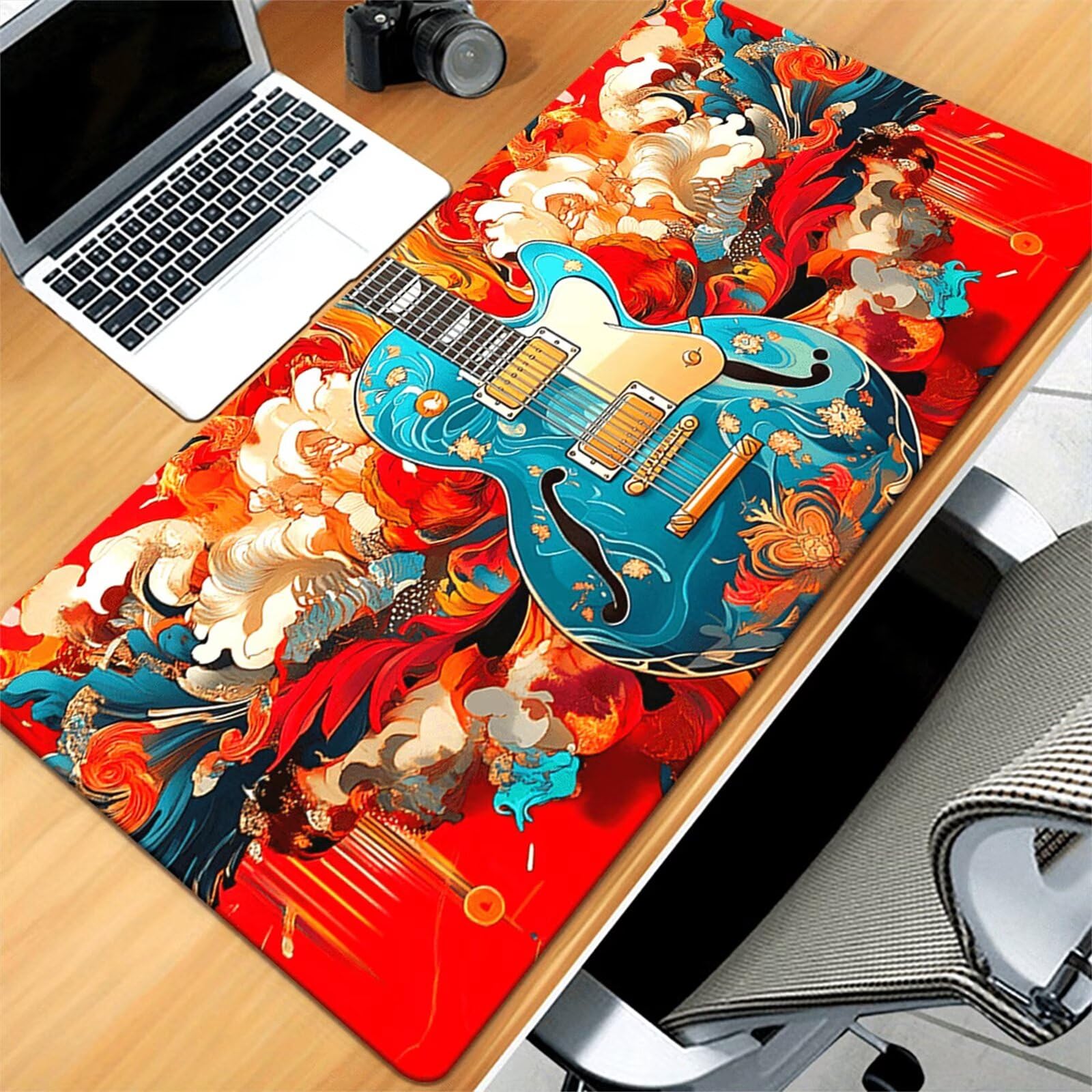 Tappetino Mouse da Gioco 1200x600x2mm, Fiori Chitarra Mouse Pad XXL ad Alta Precisione e Velocità, Base in Gomma Antiscivolo Ultra-Grip, Tappetino per Scrivania Tastiera e PC