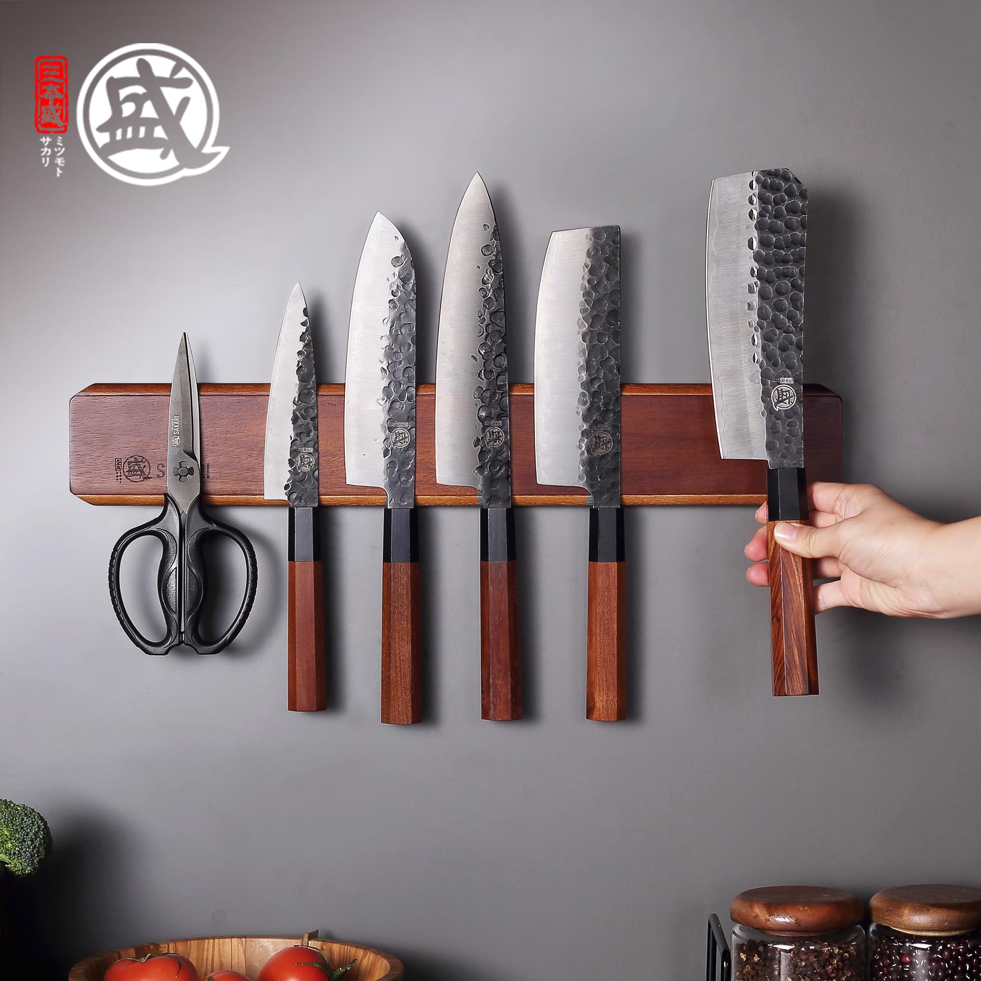 MITSUMOTO SAKARI Support Magnétique pour Couteaux 50 cm, Support Mural pour Couteaux de Cuisine,Support en Bois sans Trous pour Couteaux,pour Ranger les Ustensiles de Cuisine