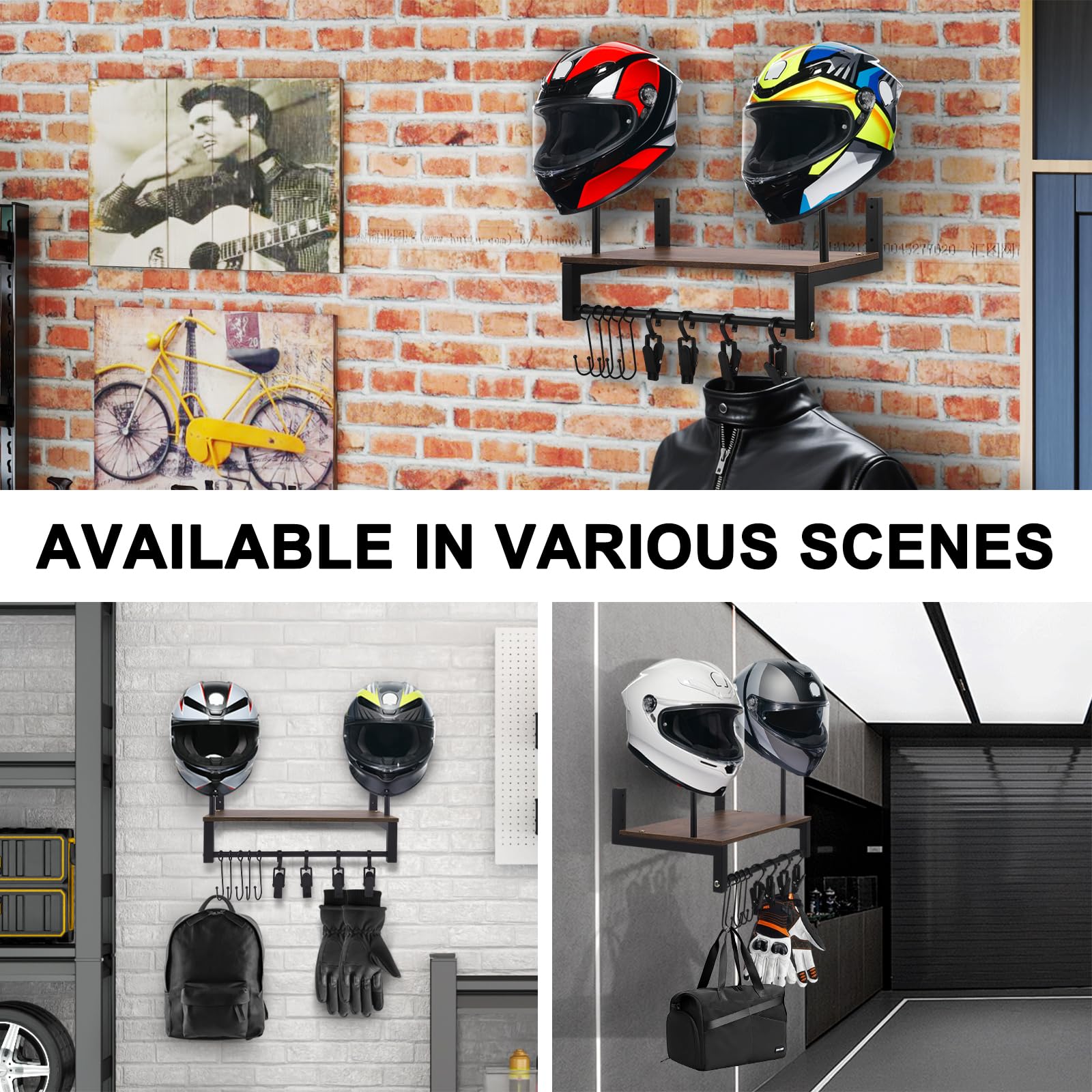 Appendi Casco Moto da Parete, Porta Casco da Parete Porta Cappelli con Assi di Legno, Supporti per Tattico Moto Calcio e Ciclismo