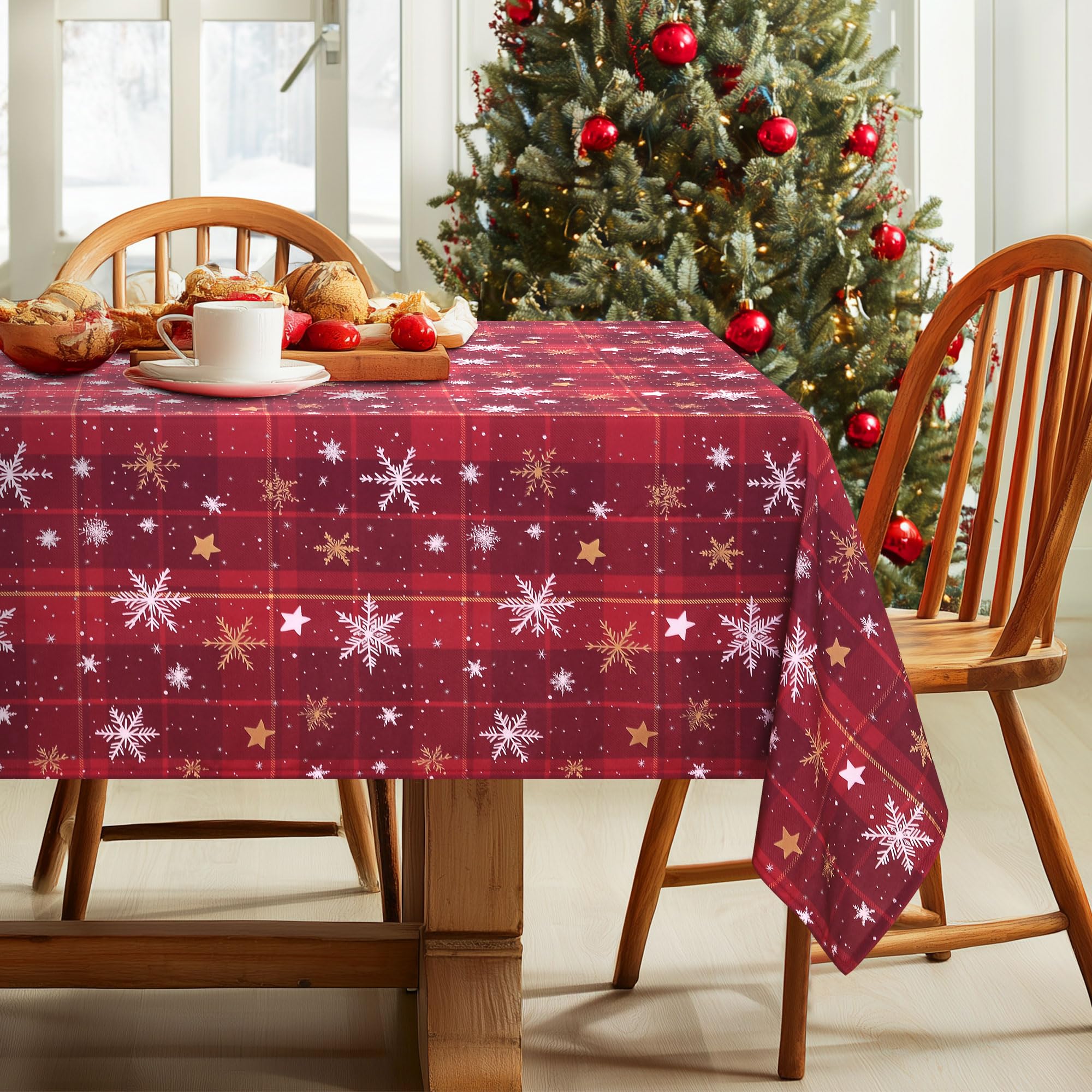 DWCN Christmas Table Cloth Gingham Tablecloth Wipe Clean Red, 130x160cm — image 1