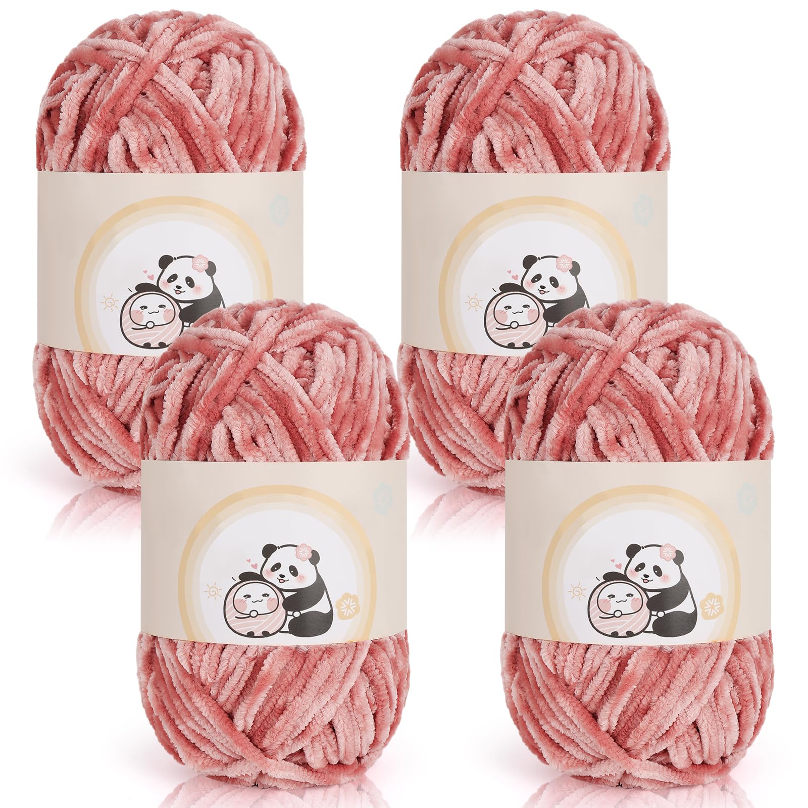 Aeelike 400g Warme Chenille Strickgarn zum Häkeln, Flauschige Dicke Wolle zum Handstricken, Samt Velvet Babywolle zum Stricken, Weich Plüschwolle für Amigurumis Babydecke, Leder Rosa