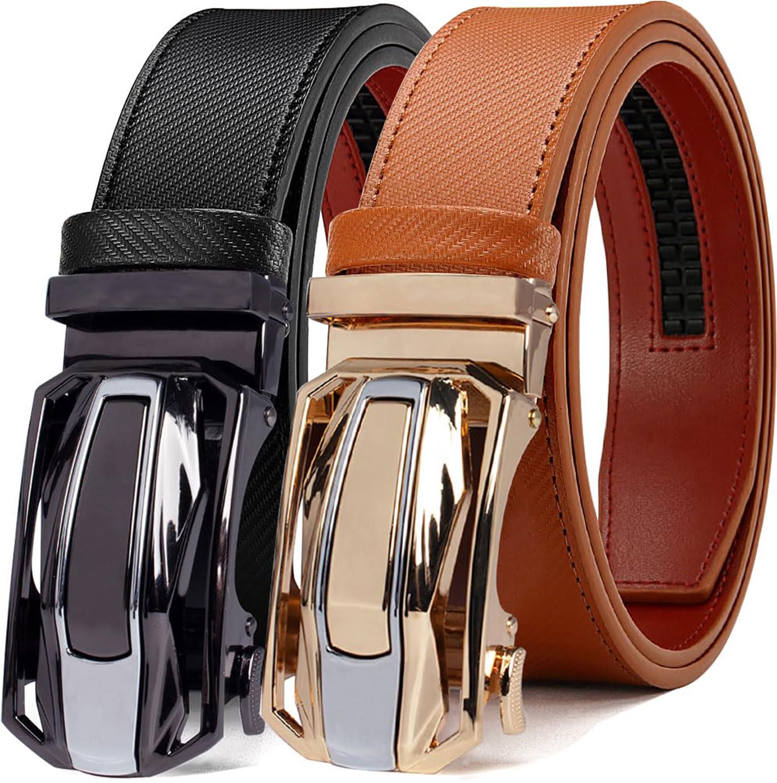 DOOPAI Men's Ratchet Leather Belt Set - 2 Pack Sliding Belt Adjustable For Gift Mens Dress Casual 1 3/8",Cut for Fit