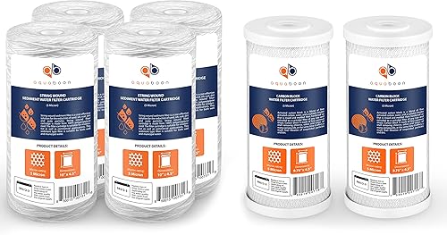 Aquaboon Paquete de 4 cartuchos de repuesto de filtro de agua de sedimentos para heridas de cuerda de 5 micrones de 10 x 4.5 pulgadas y cartucho de