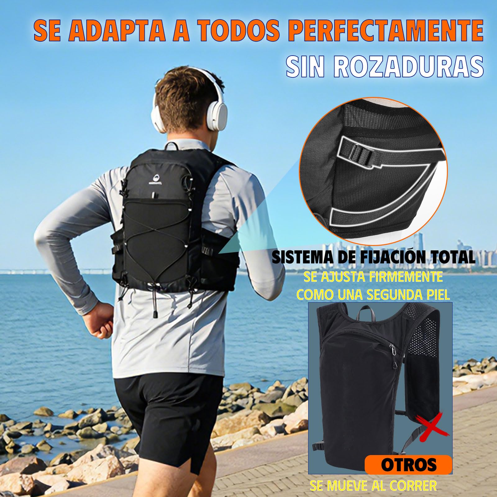Chaleco Running Hombre Mujer con 2 Botella 500ml y Luz LED Recargable, Chaleco Hidratacion Trail Running, Mochila Hidratacion Running Vest Mochila Running para Correr Senderismo Montaña