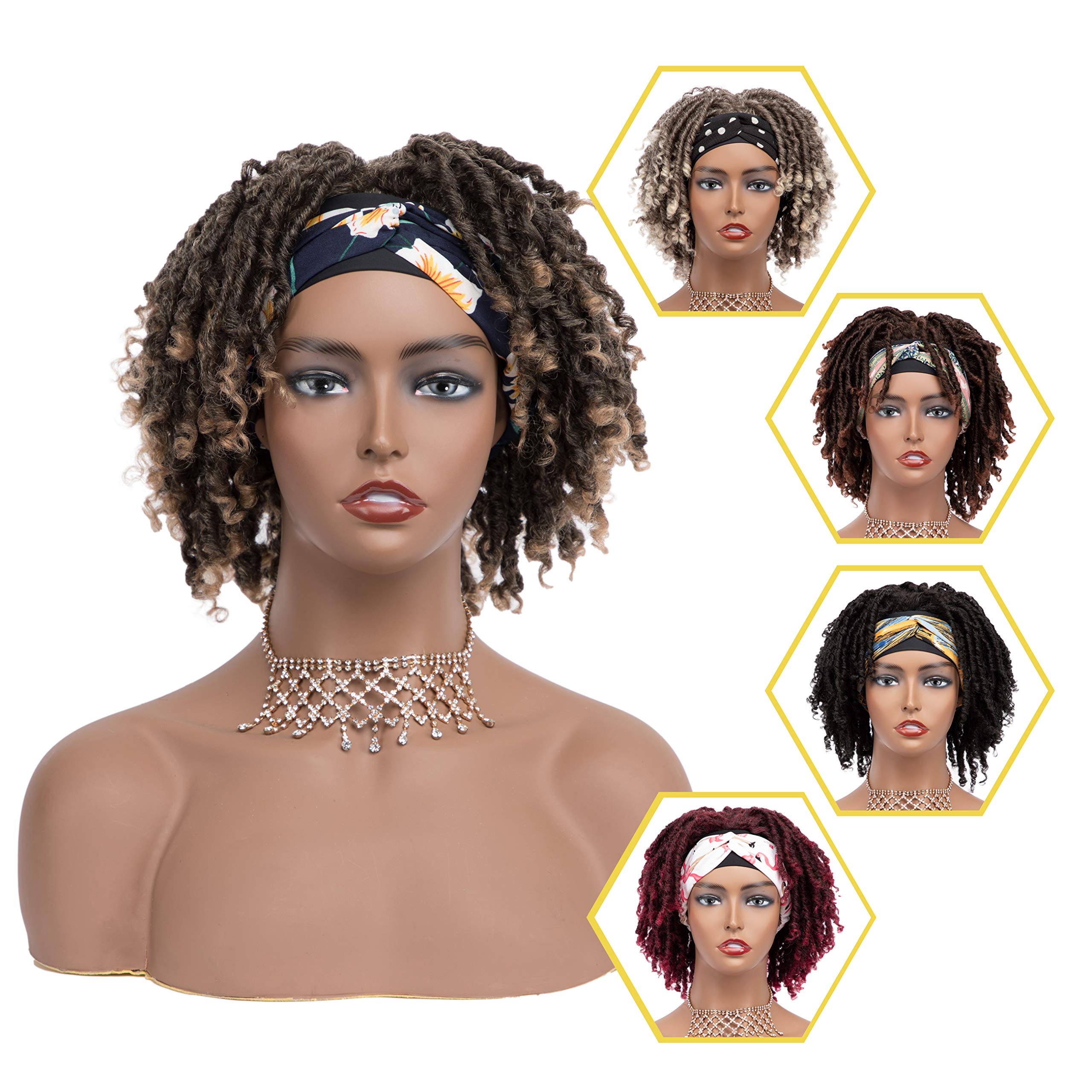 DAIXI 8 inch Synthetic Braided Wigs for Black Women Ombre DreadlocksDAIXI 8 inch Headband Wigs Synthetic Braided Wigs for Black Women Ombre Dreadlocks Wig Faux Locs Twist Wigs with Curly Ends,