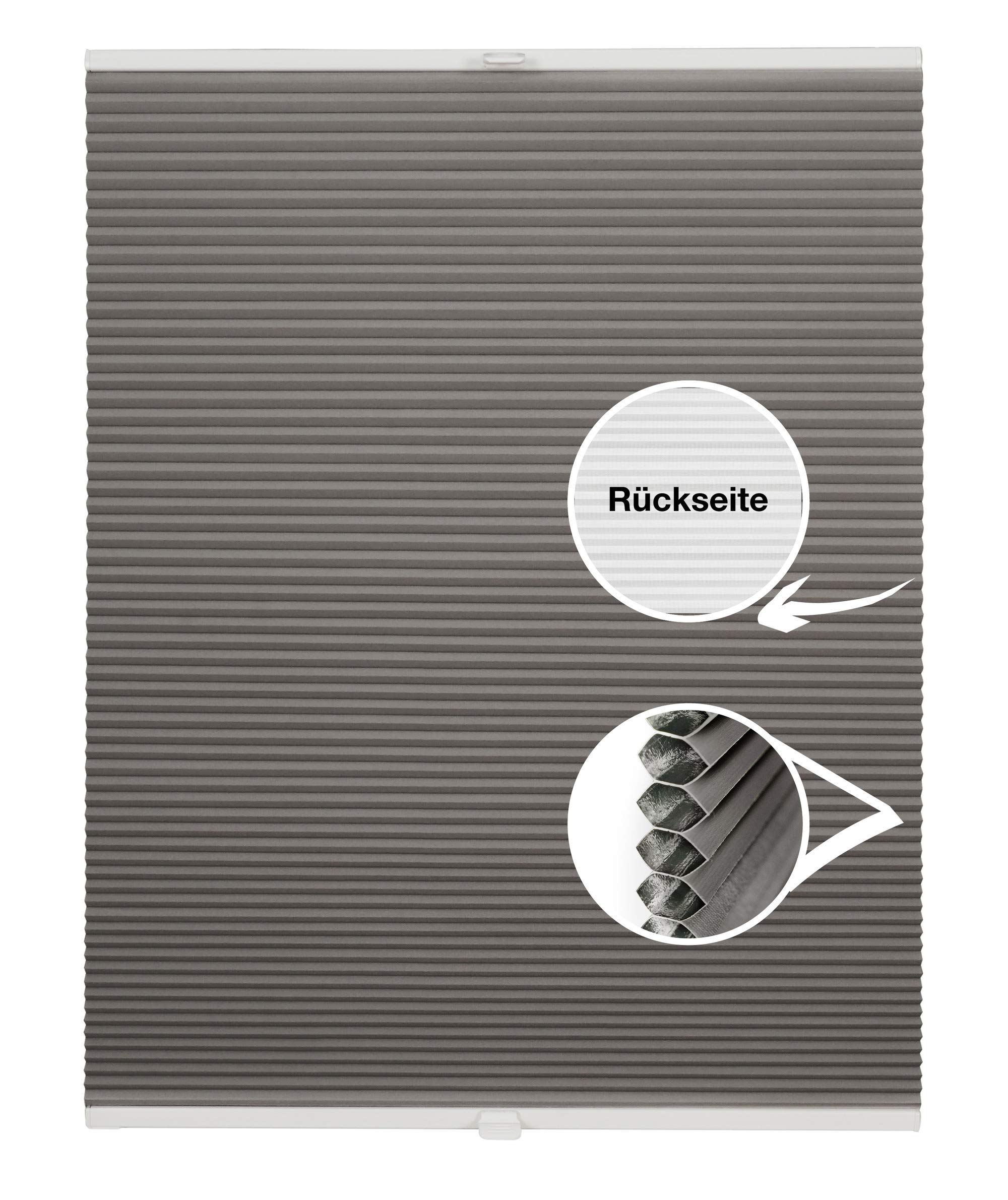 Waben-Plissee Thermo auf Maß für alle Fenster innen, ohne Bohren, Montage Klemmträger bis 27 mm, Sonnenschutz-Rollo lichtschutz und Verdunkelung Grau B: 30-40 cm, H: 101-150 cm