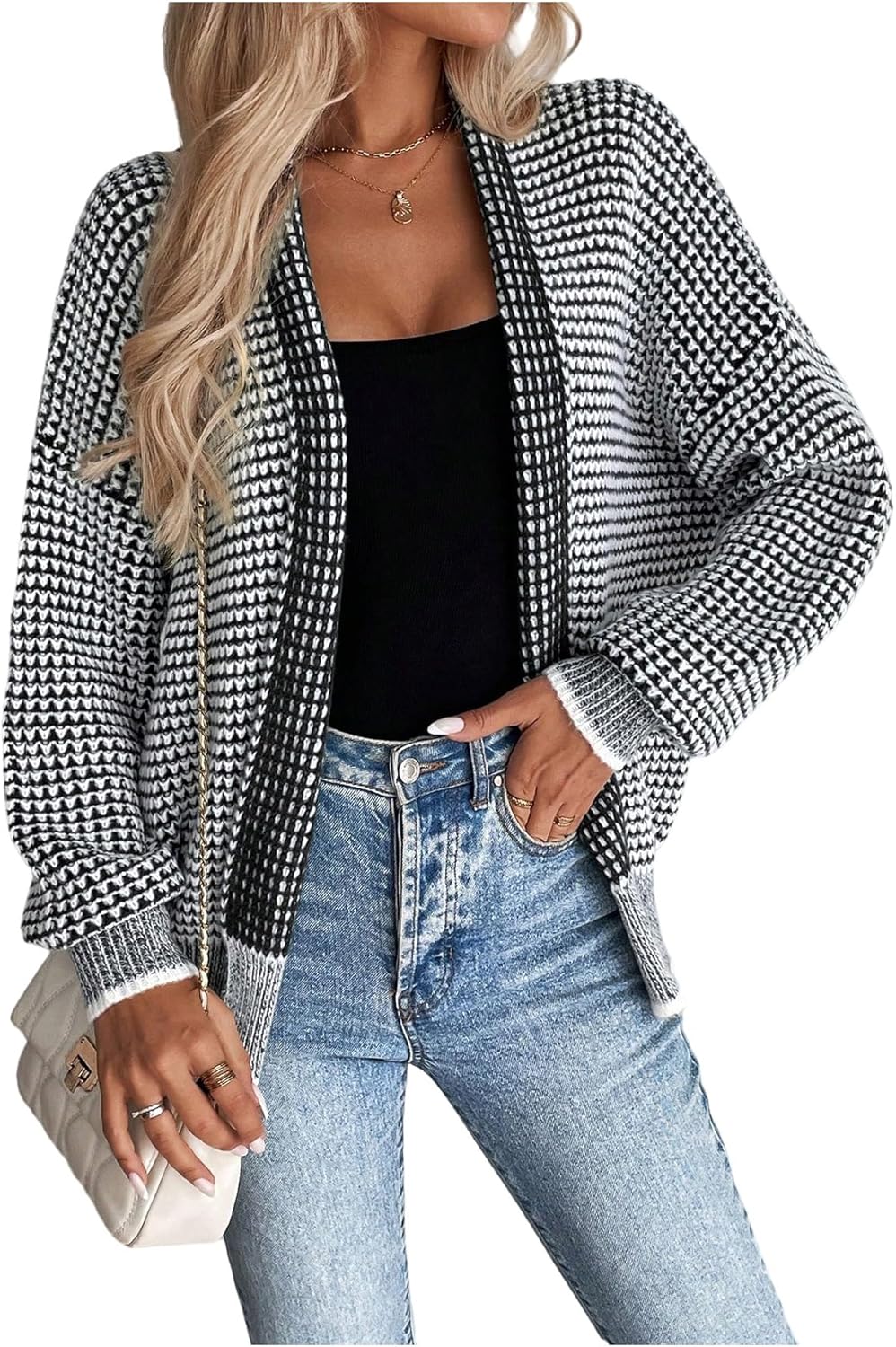 SOLY HUX Women’s Plaid Knit Cardigan Sweater Open Front Long Sleeve Tops Outerwear Fall Clothes