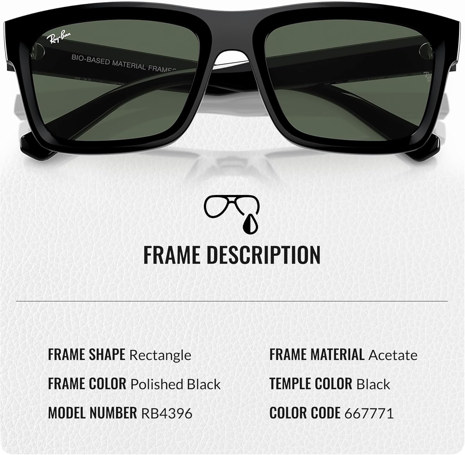 Ray-Ban RB4396 WARREN BIO-BASED Rectangle Shaped Sunglasses for Men & Women with Official RAYBAN Eyewear Kit