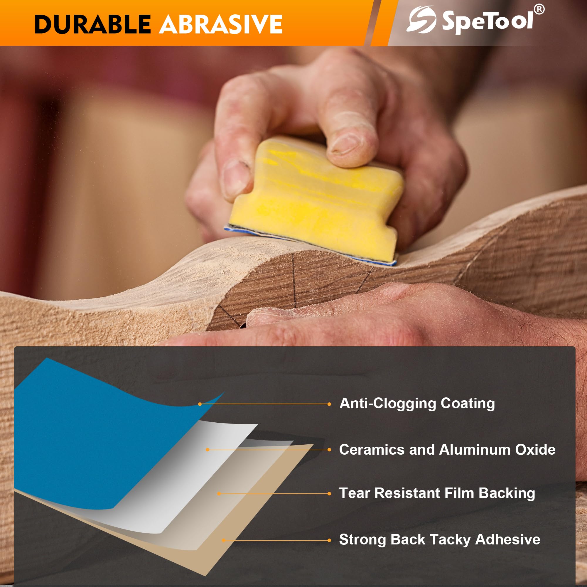 SpeTool Rollo de papel de lija de 70 mm x 8 m, grano 240, PSA Langbahn - Rollo de papel de lija autoadhesivo de óxido de aluminio para coches, bloques de lijado de mano, madera, metal y plástico