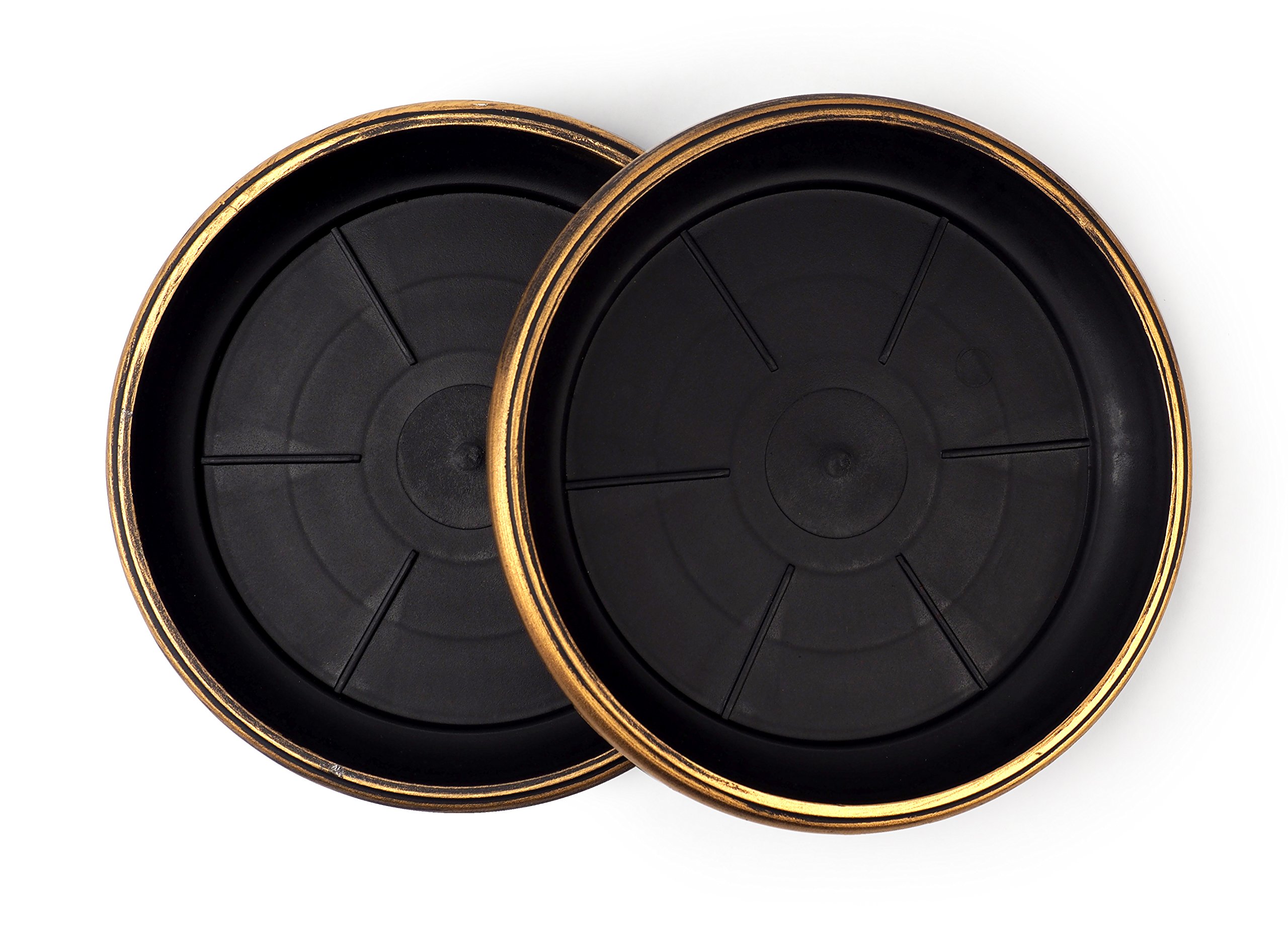 Decorative Heavy Duty Tray/Saucer (2 Pack) Rustic Medieval/French Country Look, Pot/Planter Base for Indoor/Outdoor Decor Use. Long Lasting, Reusable Light Weight (13 inches, Gold)