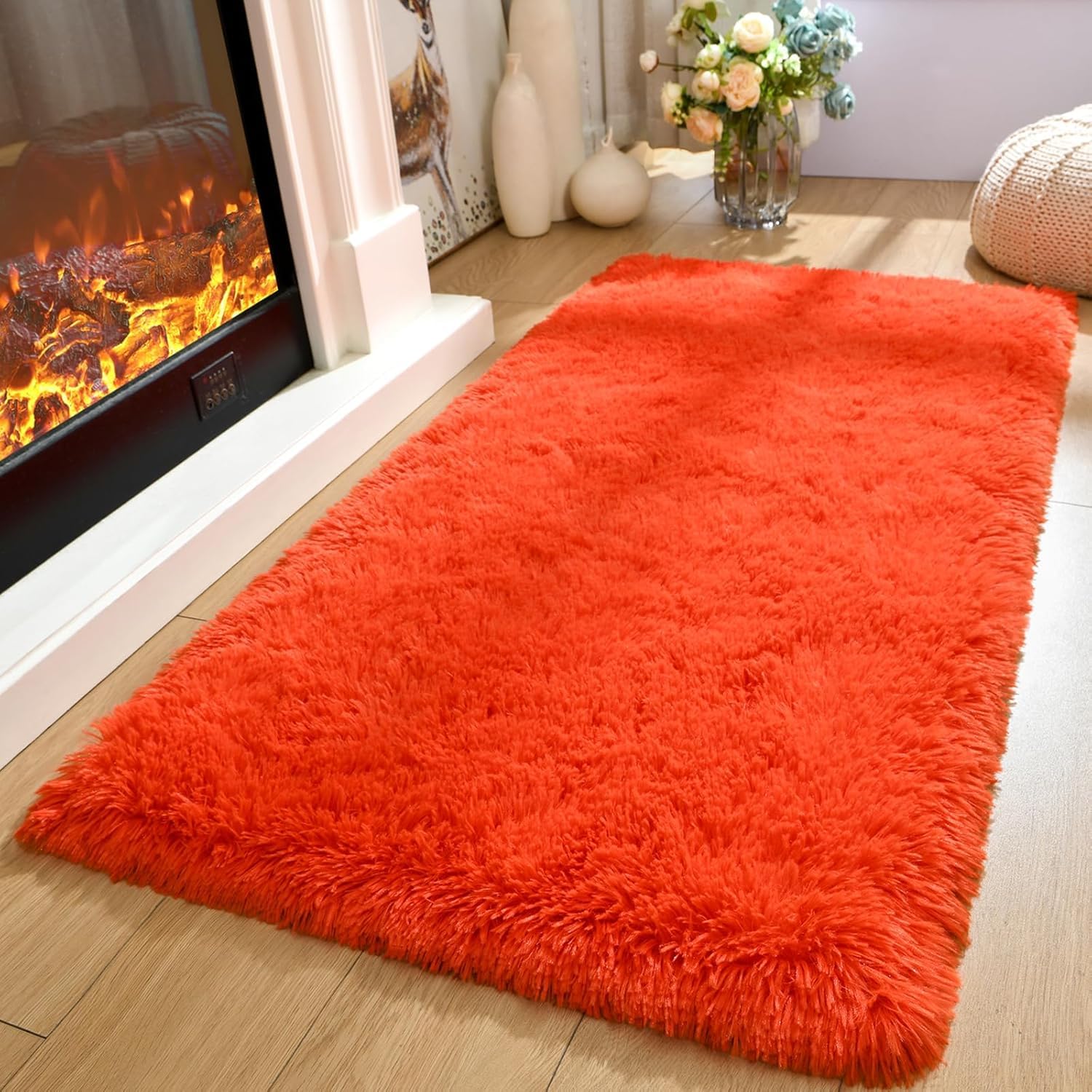 Oxford Homeware Rugs Living Room – Fluffy Rust Area Rugs for Bedroom, Hallway Runner Rug 60 x 220 cm Anti Slip – Modern Super Soft Rug Washable Floor Carpets