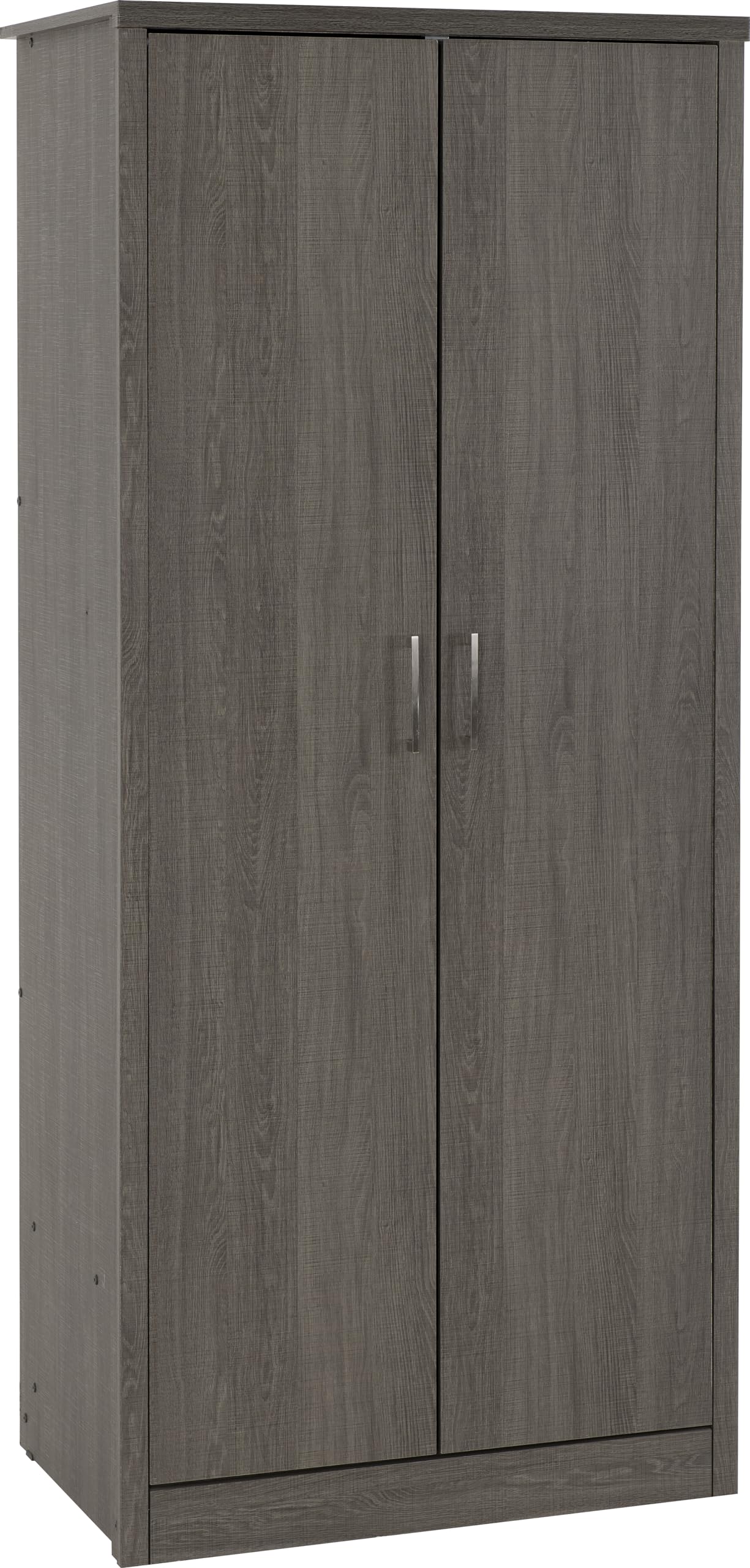 Seconique Lisbon 2 Door Wardrobe Black Wood Grain Effect Storage And Hanging Rail