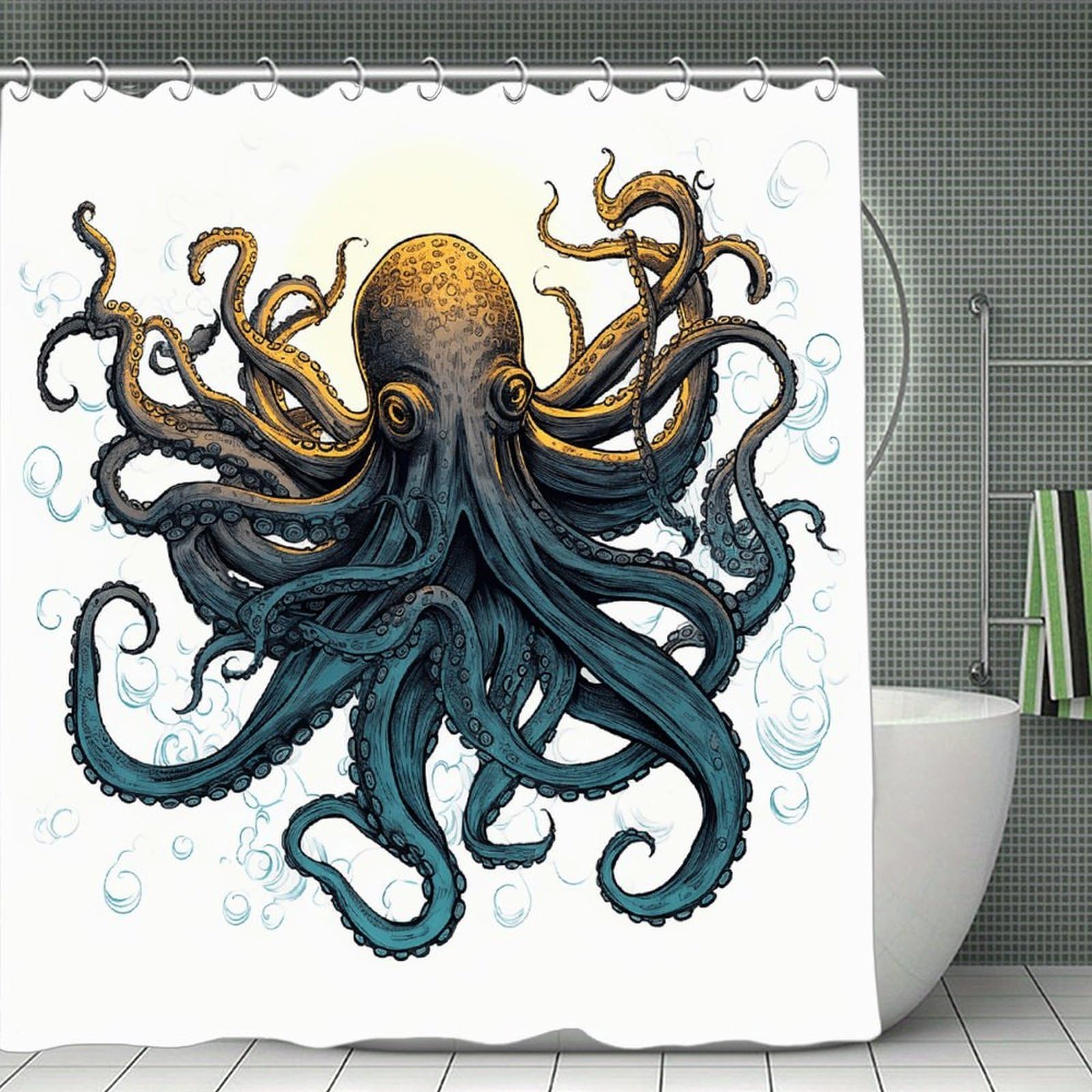 VstaDank Sun Ocean Octopus Bath Curtain Elegant Heavy Duty Shower Curtains 70x70 in Rustic Farmhouse Cloth Shower Curtains Neutral Modern Bath Curtain for Bathroom