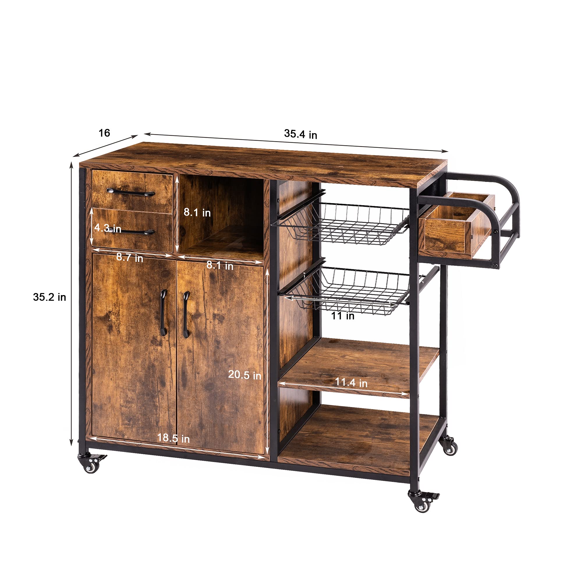 WAYTRIM Storage Kitchen Island Cart on Wheels, Home Bar Serving Cart