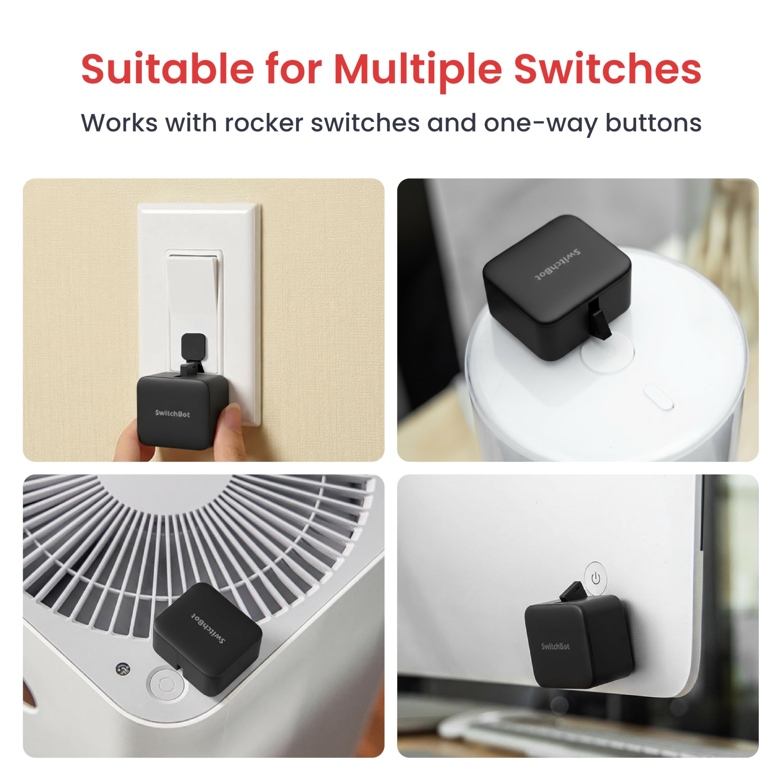 SwitchBot Smart Bluetooth Switch Toggle (Wiederaufladbar) - Fingerbot für Schalter, 1,0kgf, USB-C, App-Timer, fügen Sie Hub hinzu für Alexa, Siri & Matter, Schwarz