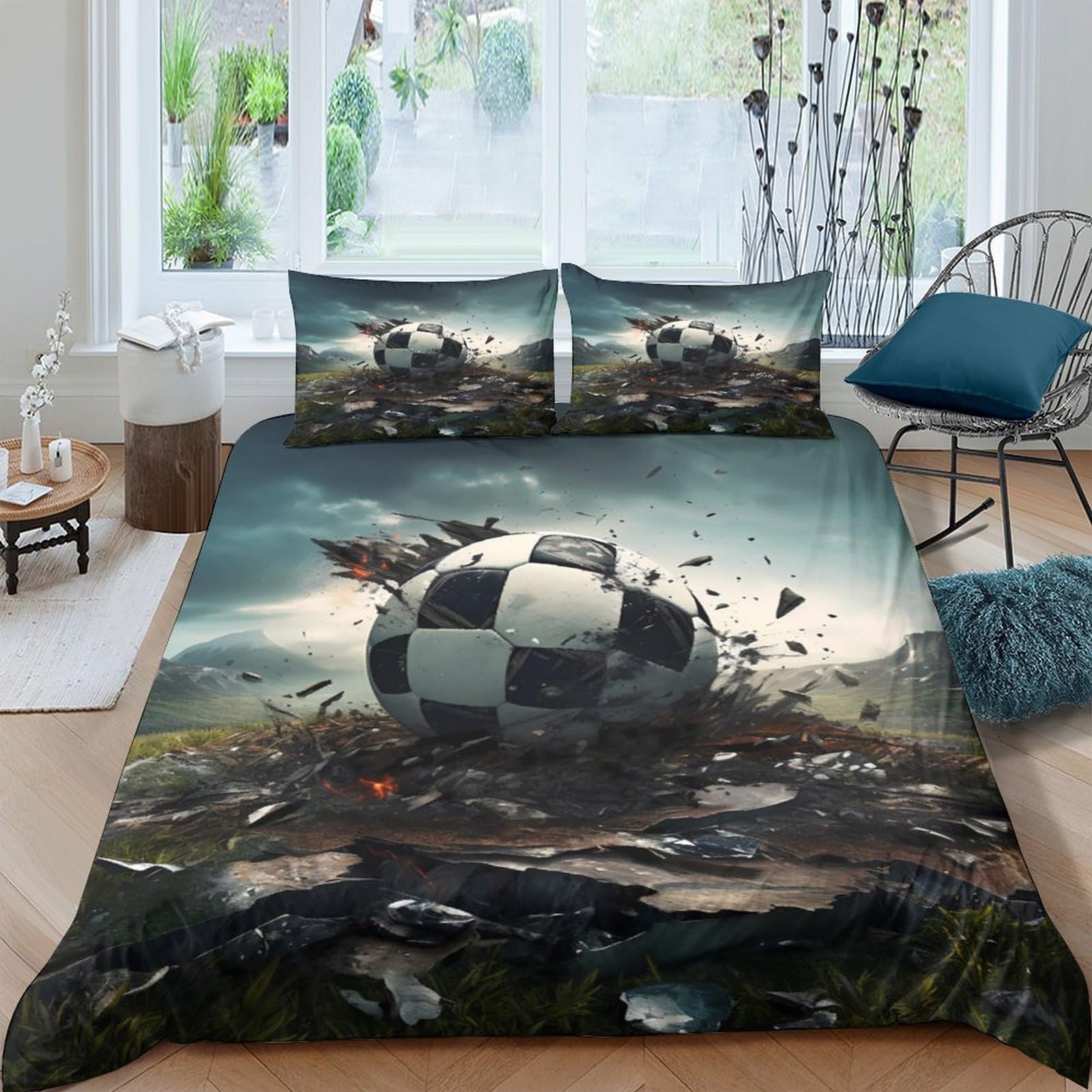 Ctjqhvkz Style-5 3D Printed Soccer Ball Fitted Sheet Microfiber Soft Non Slip Football Field Bed Cover For Bedroom Dorm Decor Single（135X200cm）
