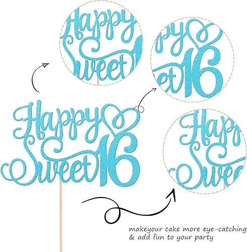 Miniatura 2 de 1 pieza de decoración de pastel con purpurina para cumpleaños de 16 años, decoración de pasteles para cumpleaños de 16 años, decoración de pasteles