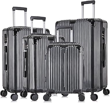 Apelila 4-Piece Vertical Stripe Luggage Set with TSA Lock, ABS+PC Hardshell Suitcase (16" 20" 24" 28") – Lightweight Spinner Wheel Carry-On & Checked Luggage (Bright Black)